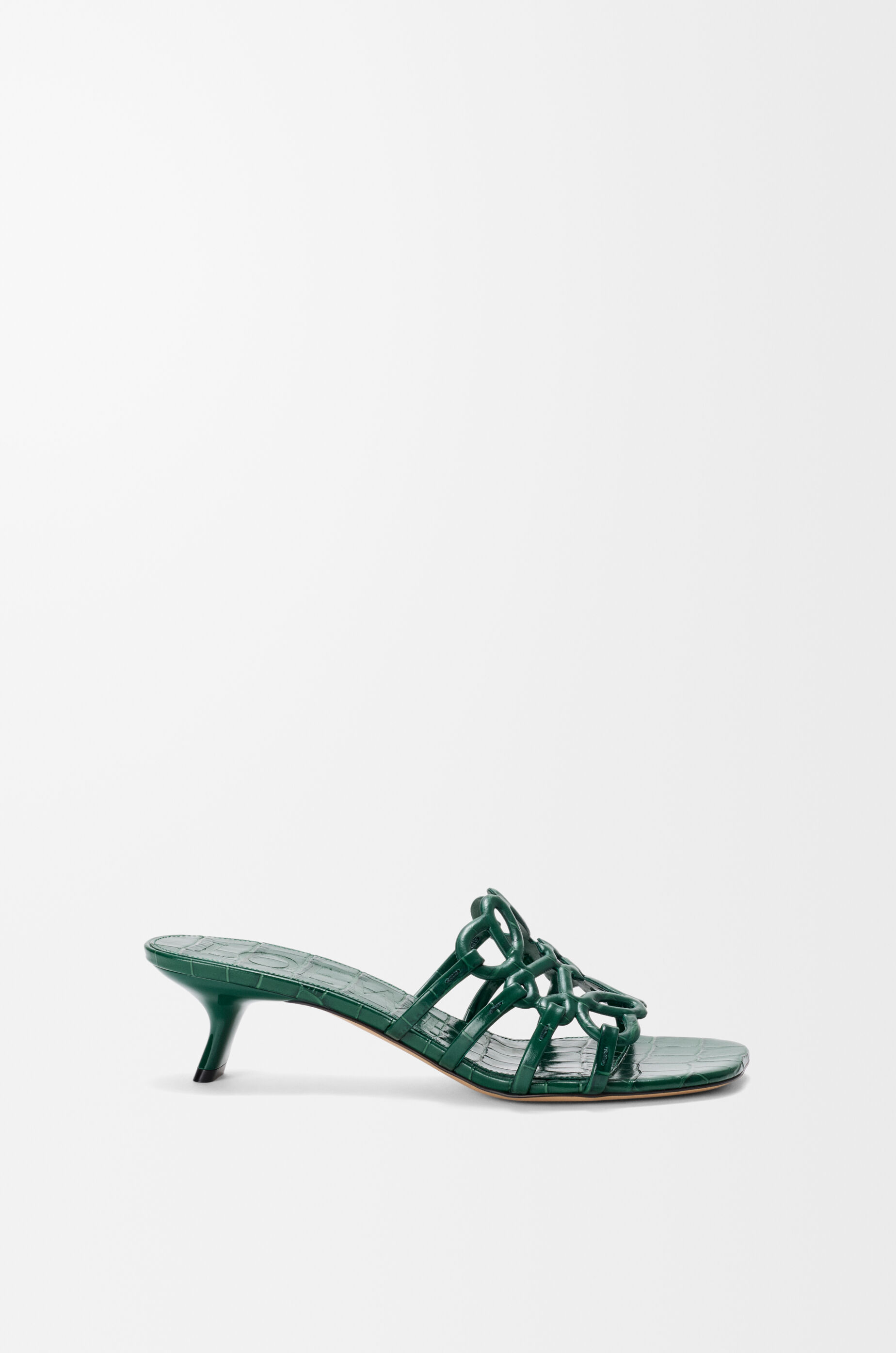 LOEWE Petal Anagram slide in croc-embossed calfskin Emerald Green