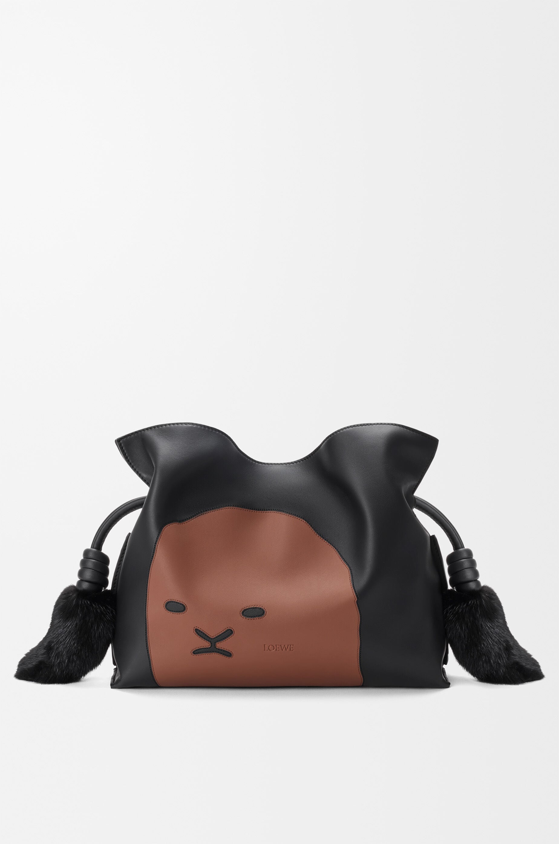 LOEWE Medium Lion Intarsio Flamenco clutch in calfskin Black/Pecan