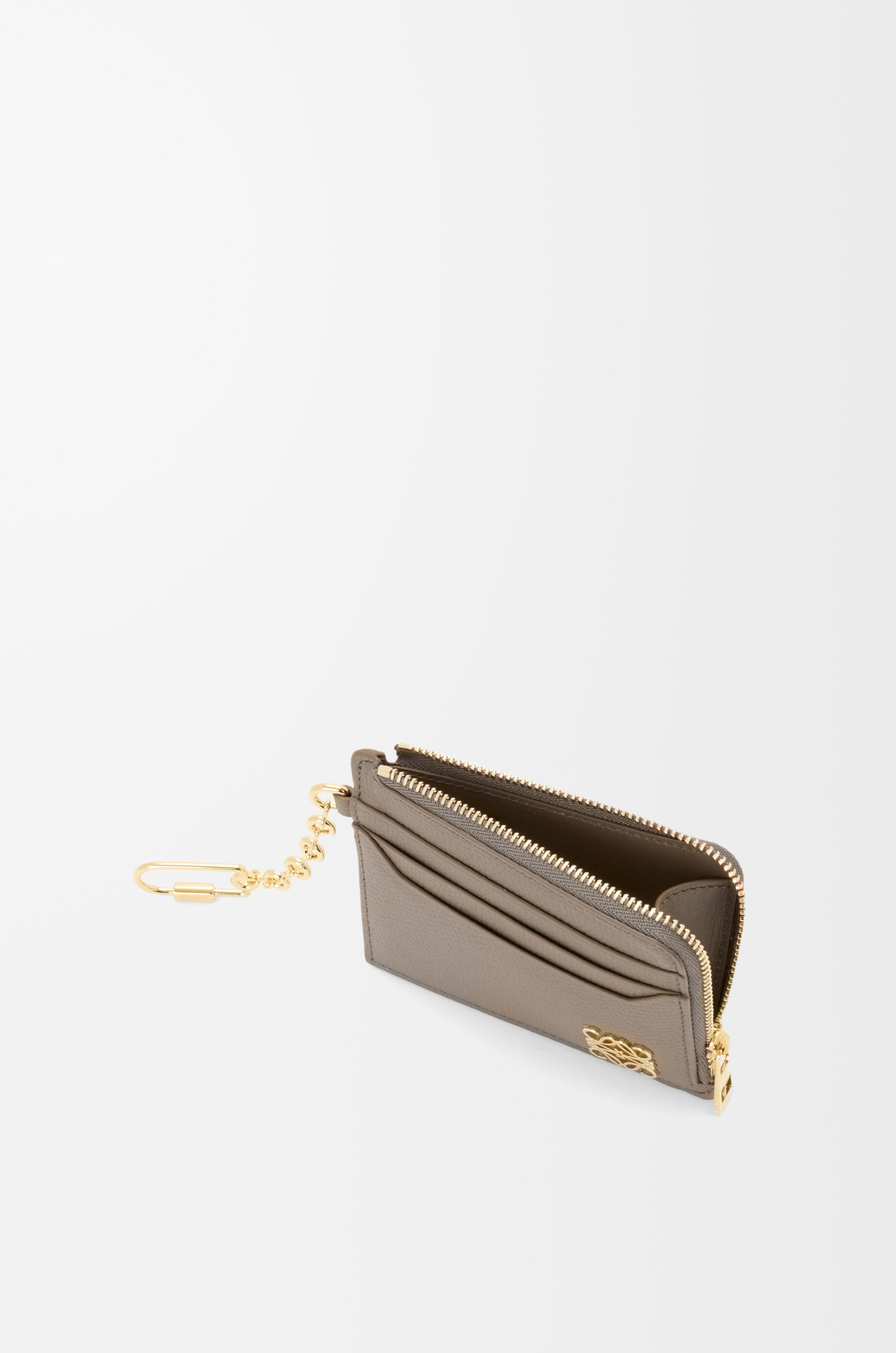 LOEWE Anagram square coin cardholder in pebble grained calfskin Taupe
