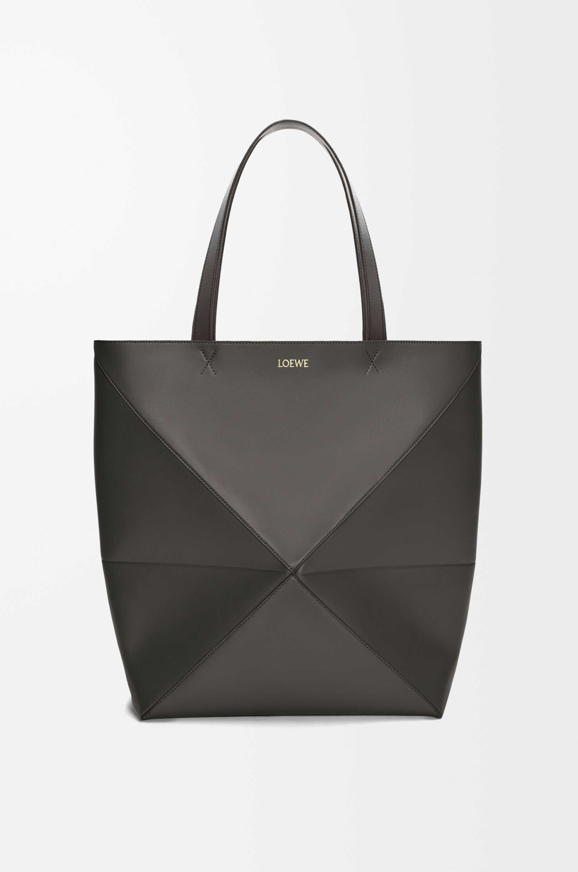 LOEWE XL Puzzle Fold tote in shiny calfskin Dark Grey
