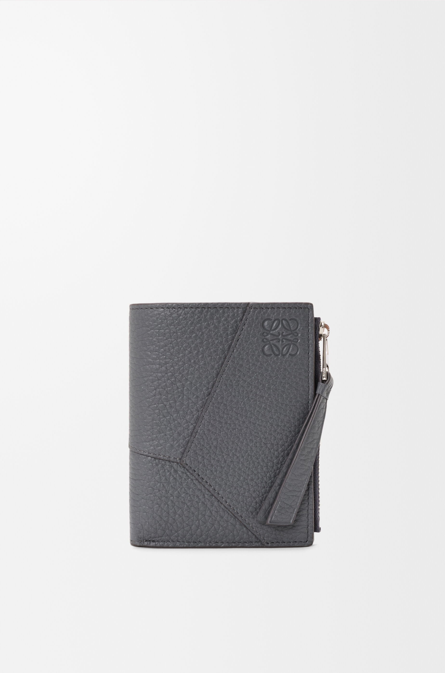 LOEWE Puzzle slim compact wallet in supple grained calfskin Blue Grey