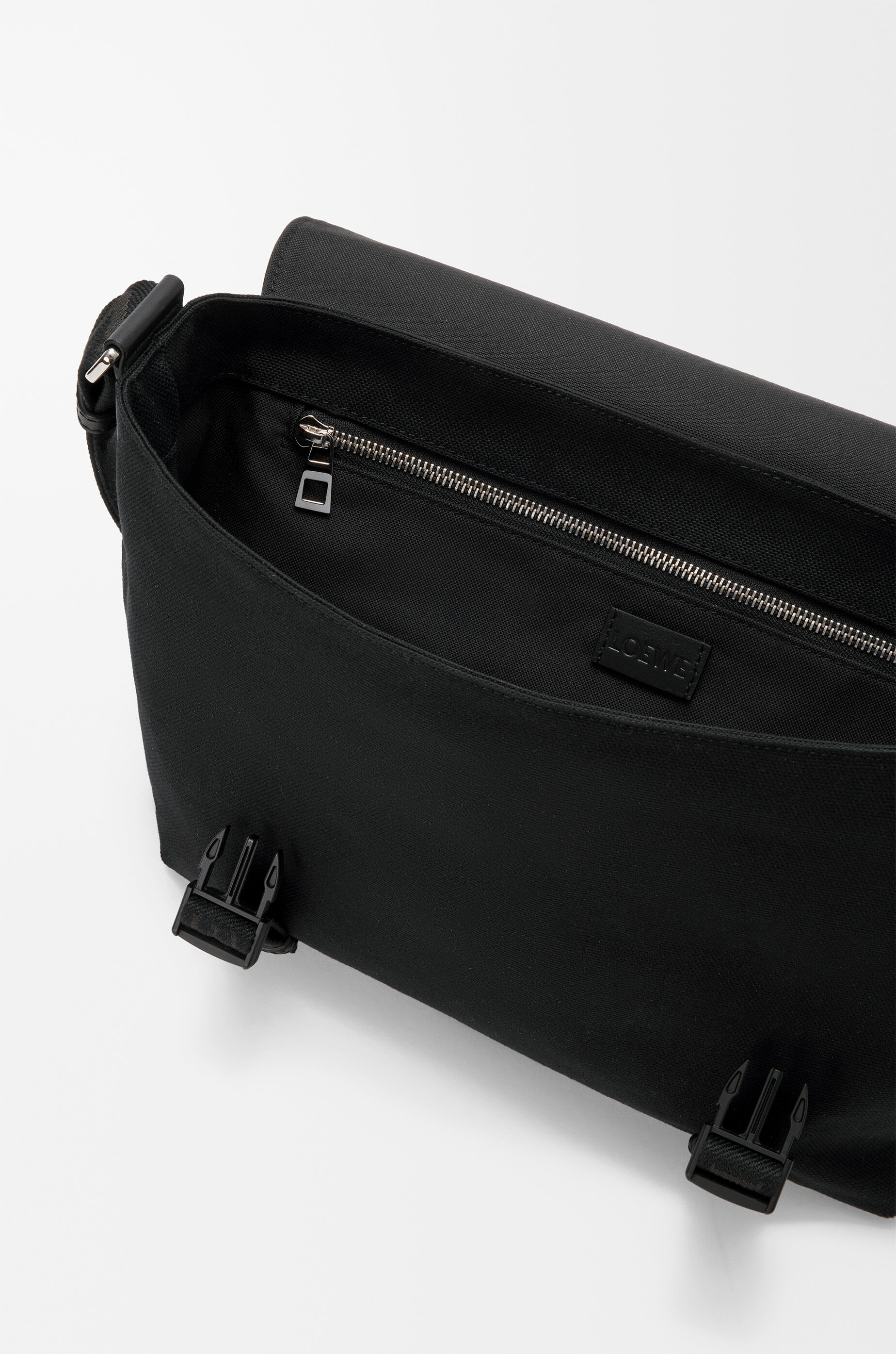 LOEWE Medium Flex messenger in canvas and brushed suede Khaki/Black