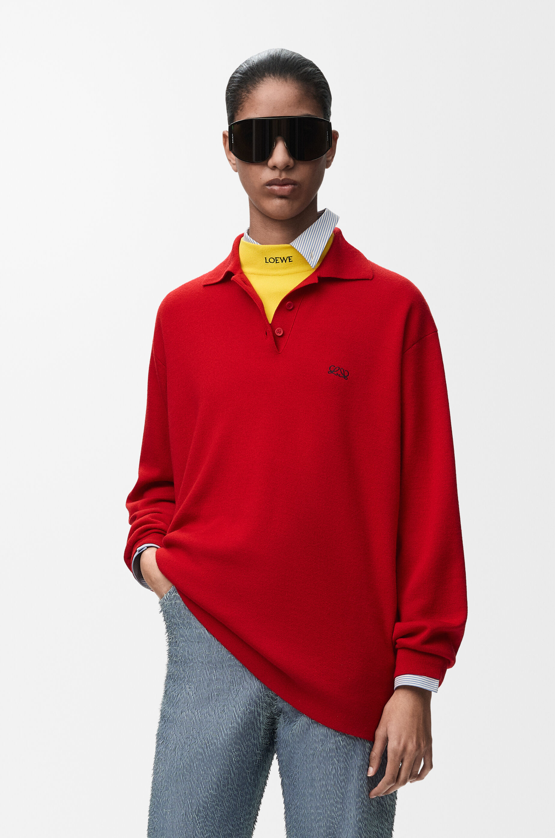 LOEWE Polo sweater in cashmere and silk blend Red