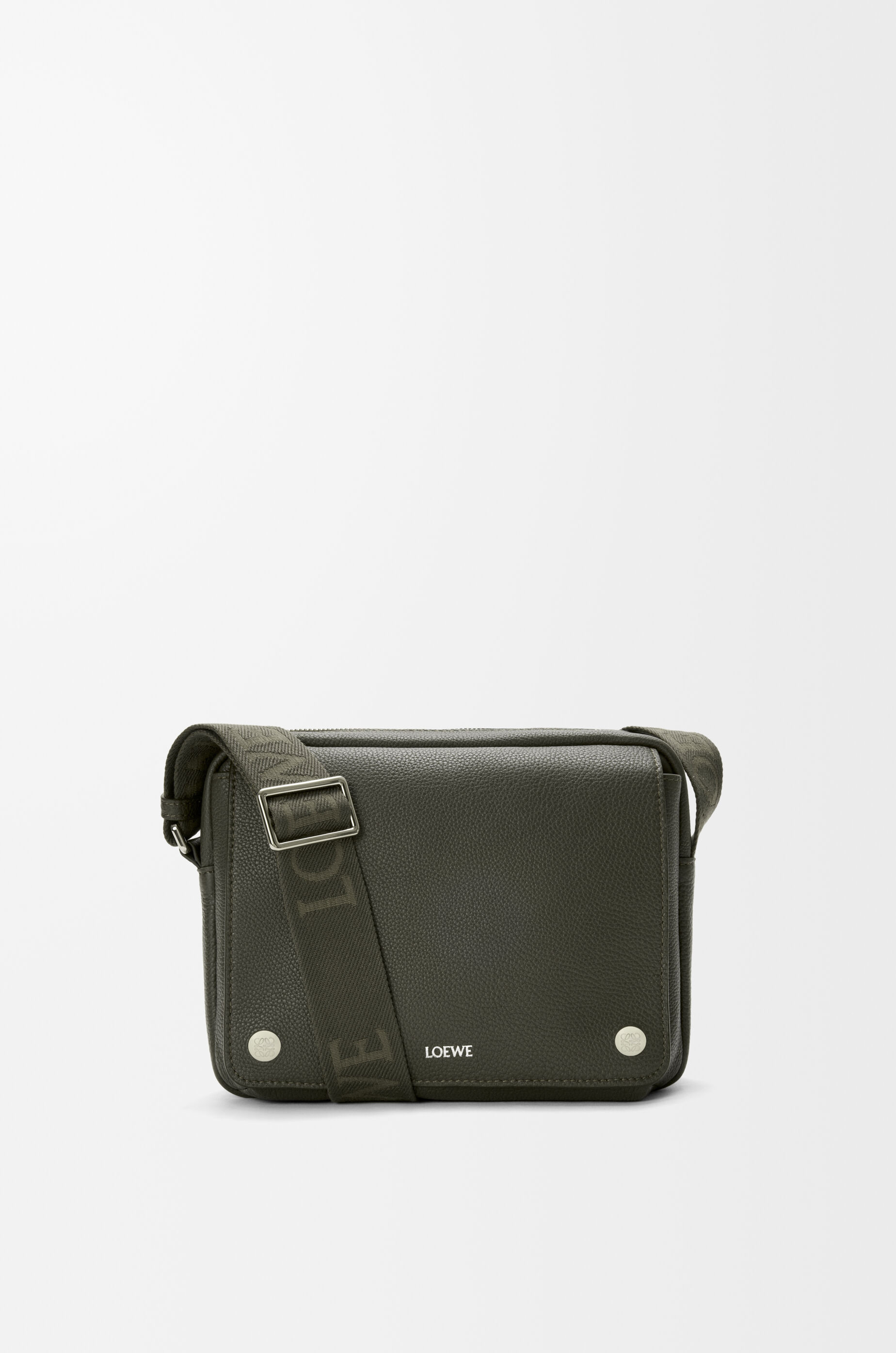LOEWE Medium Pebble messenger bag in supple grained calfskin Dark Khaki