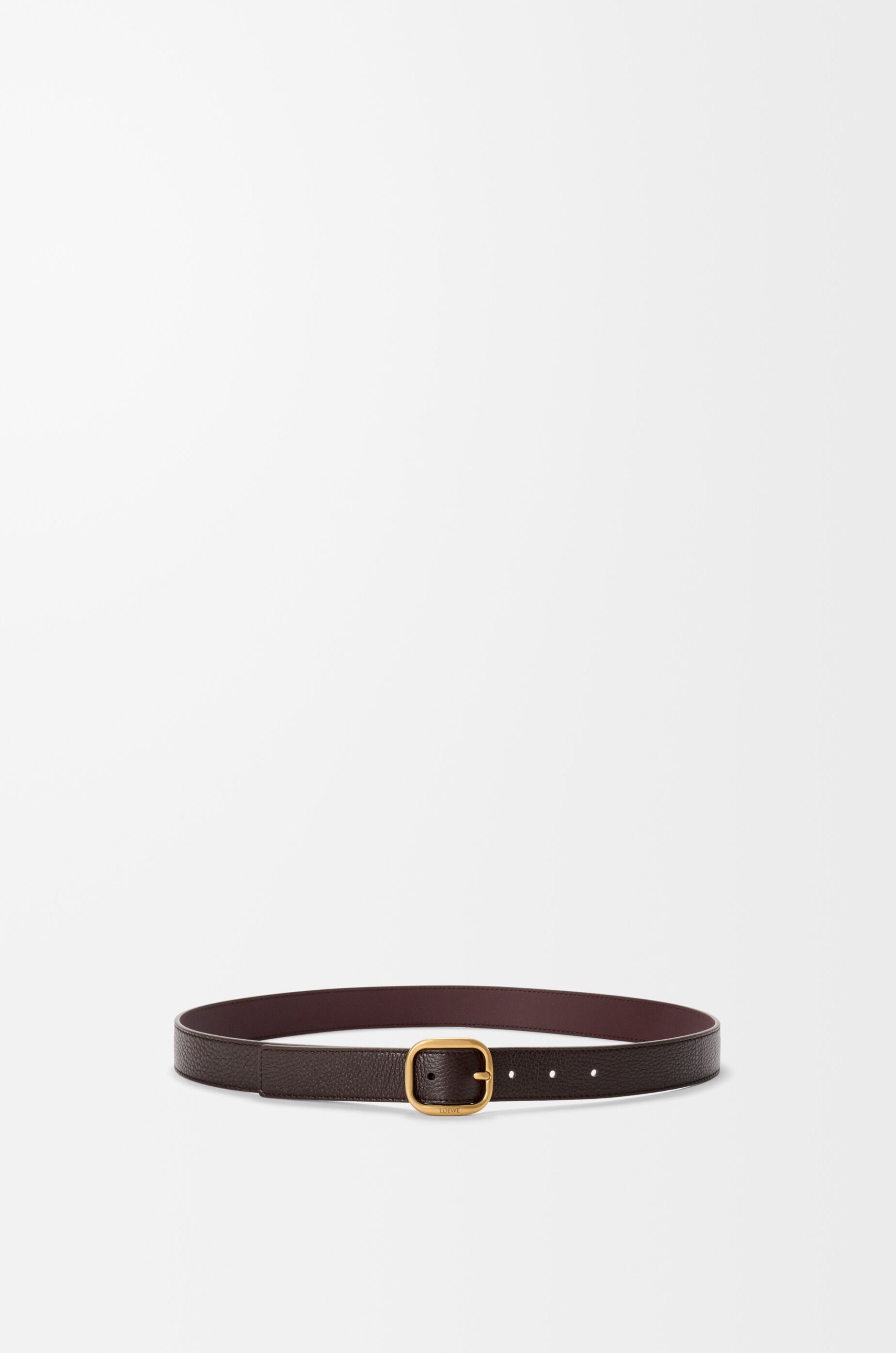 LOEWE Rounded soft belt in supple grained calfskin Oxblood/Vintage Gold