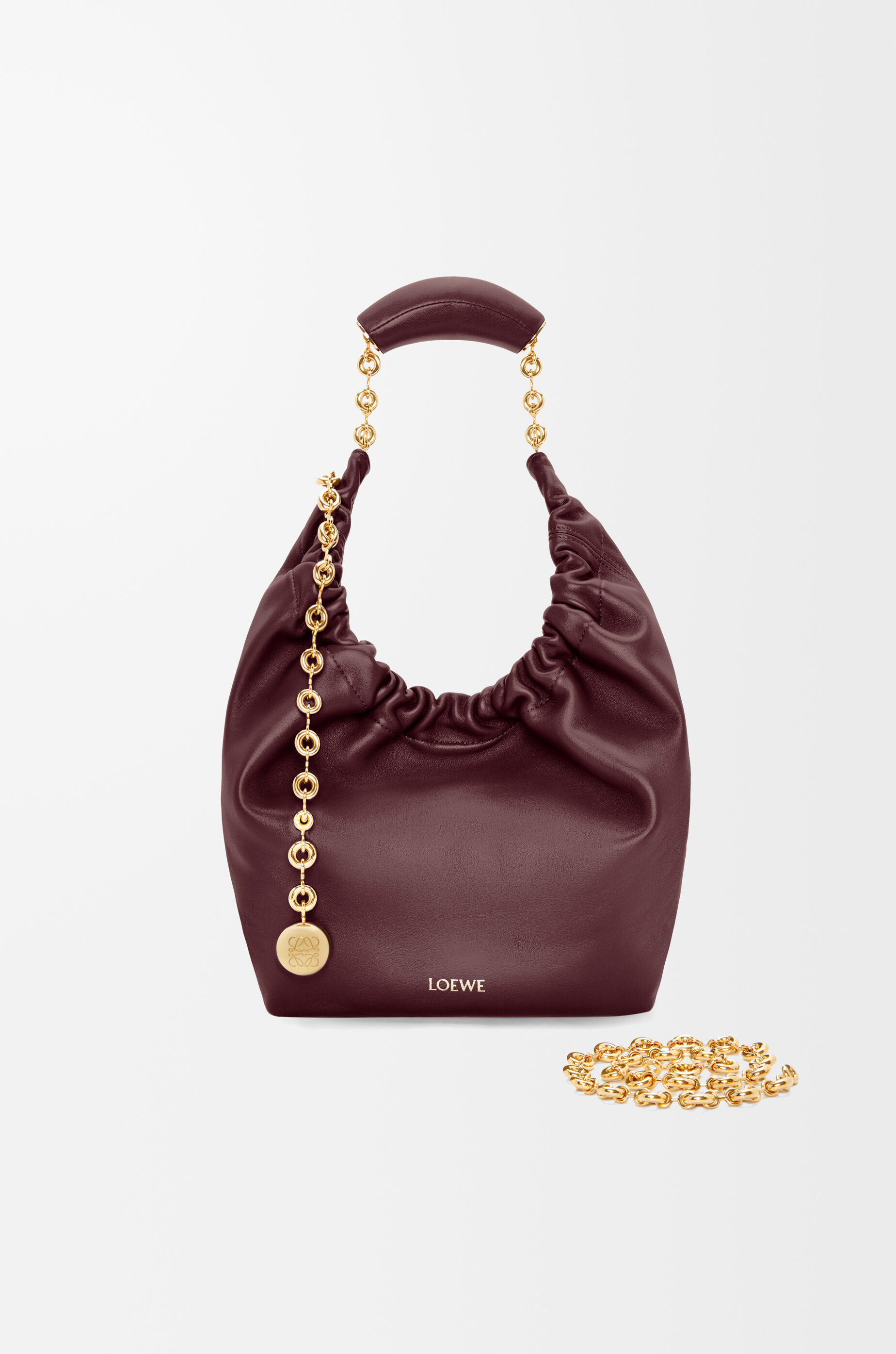 LOEWE Small Squeeze bag in mellow nappa lambskin Dark Burgundy