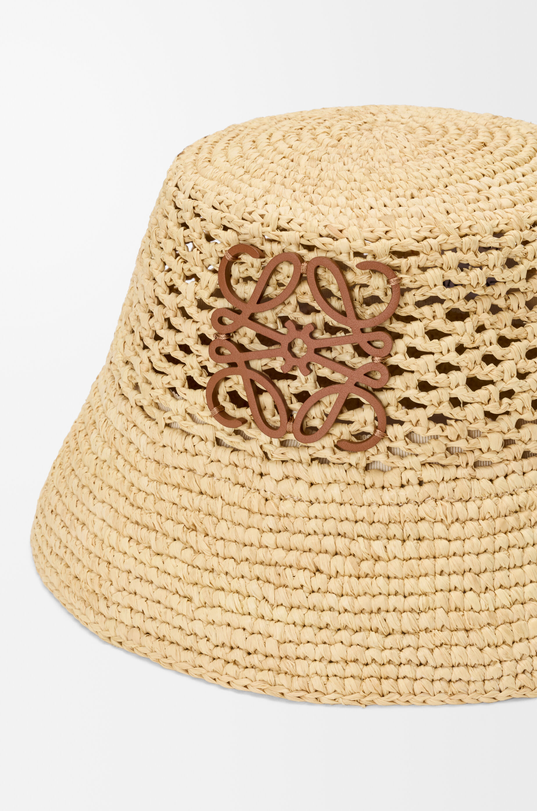 LOEWE Anagram bucket hat in raffia and calfskin Natural