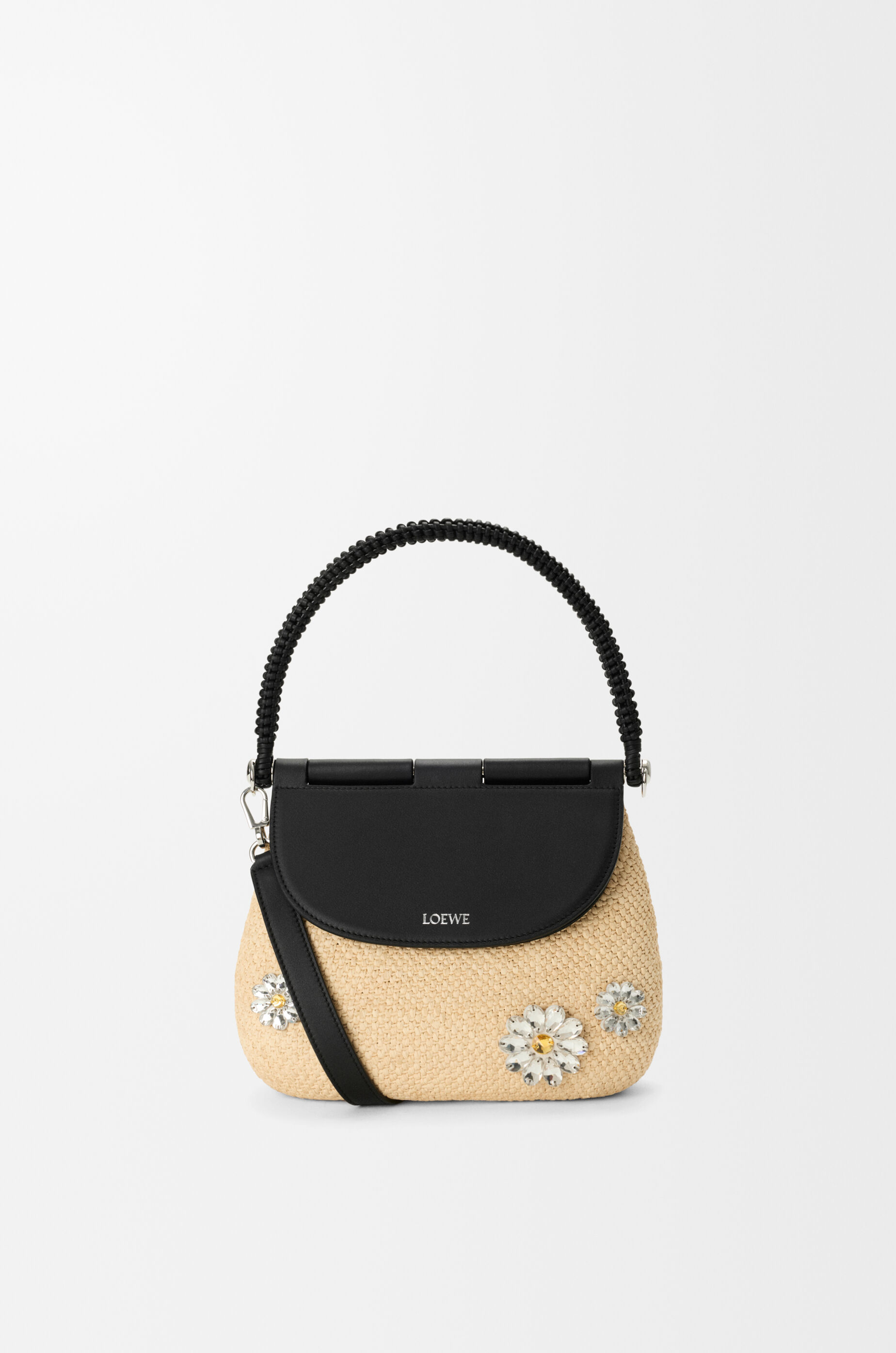 LOEWE Medium Pescador bag in raffia and calfskin Natural/Black