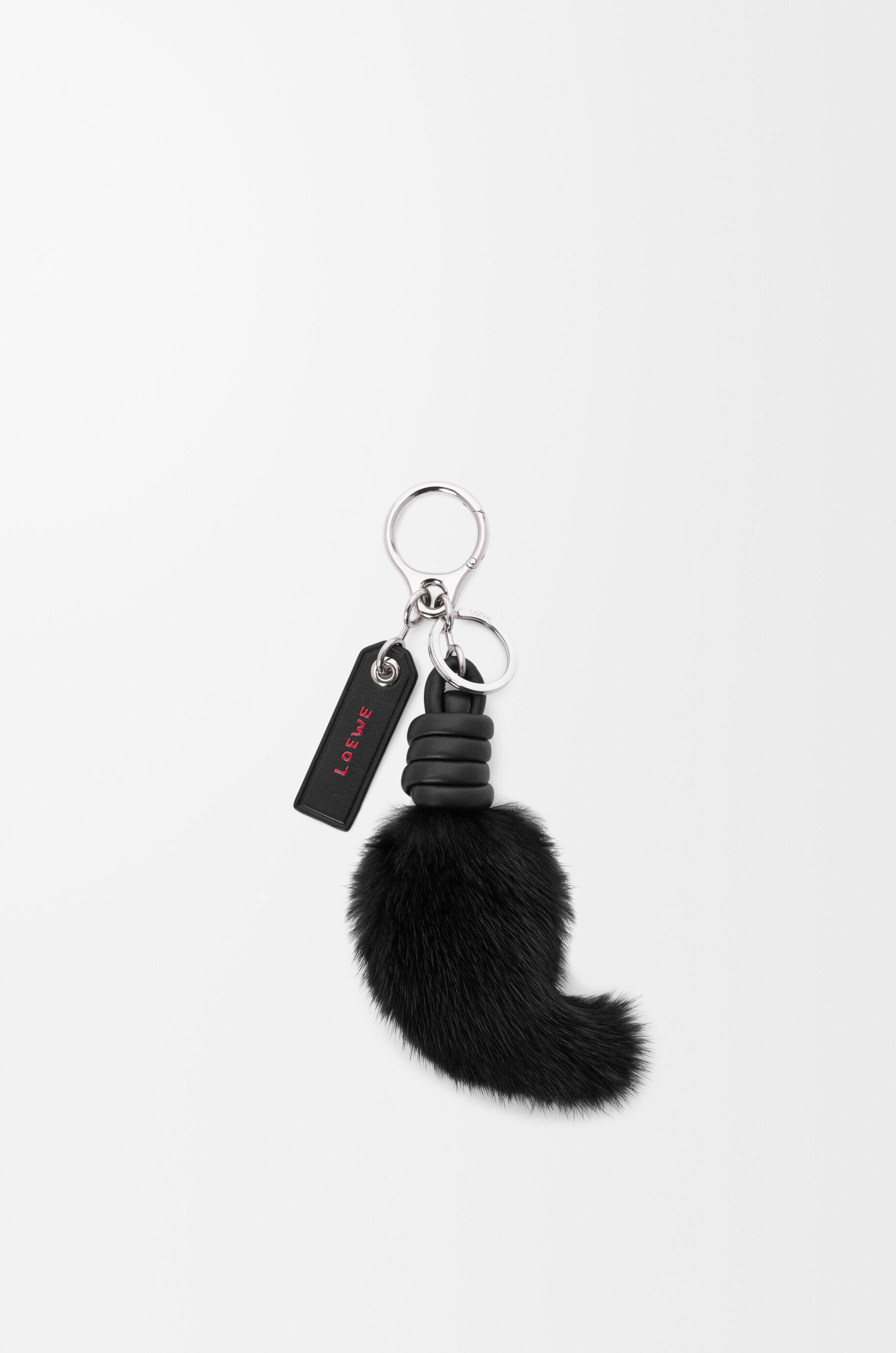 LOEWE Lion tail charm in mink and calfskin Black