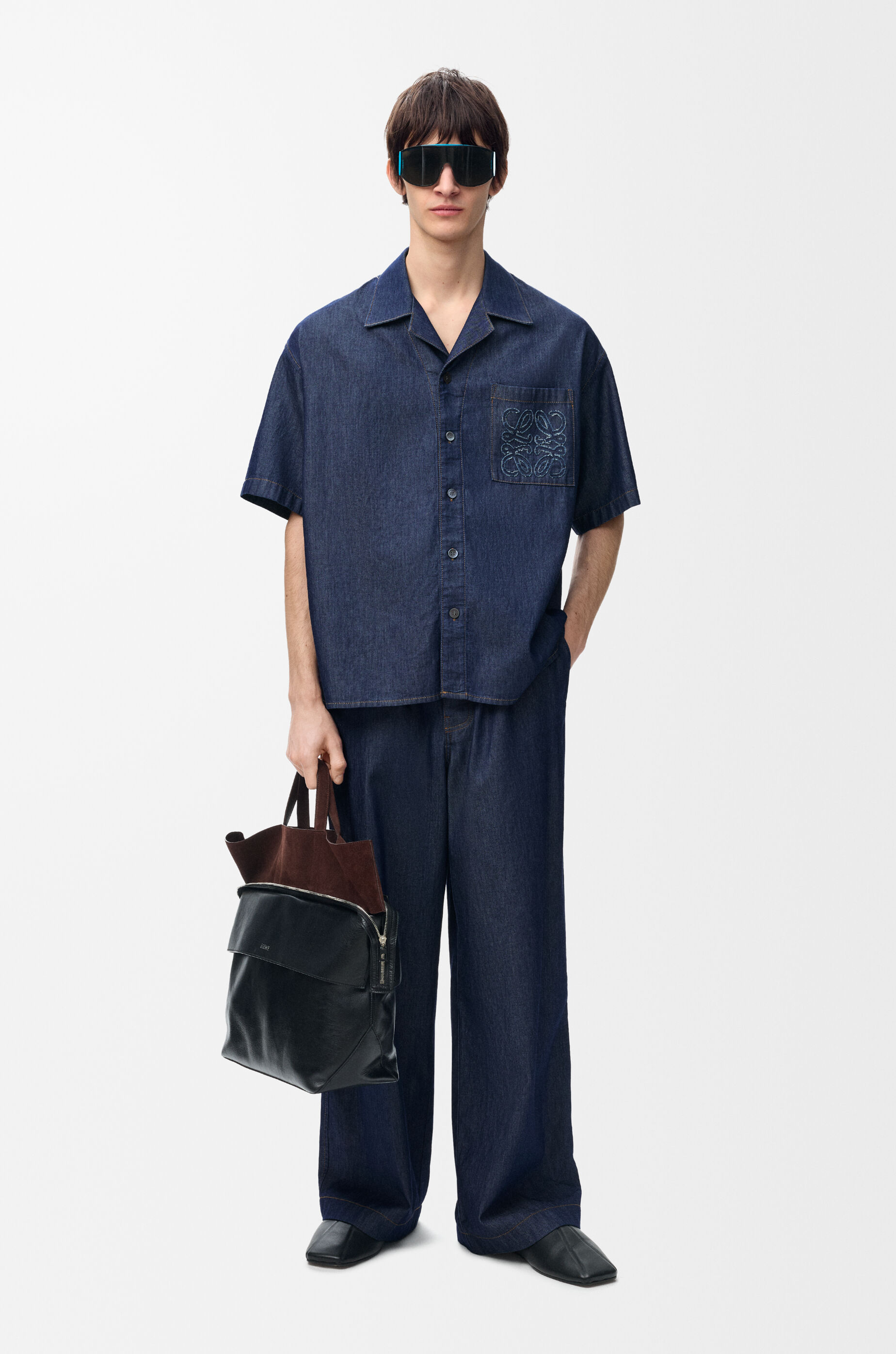 LOEWE Short sleeve shirt in cotton Denim Blue