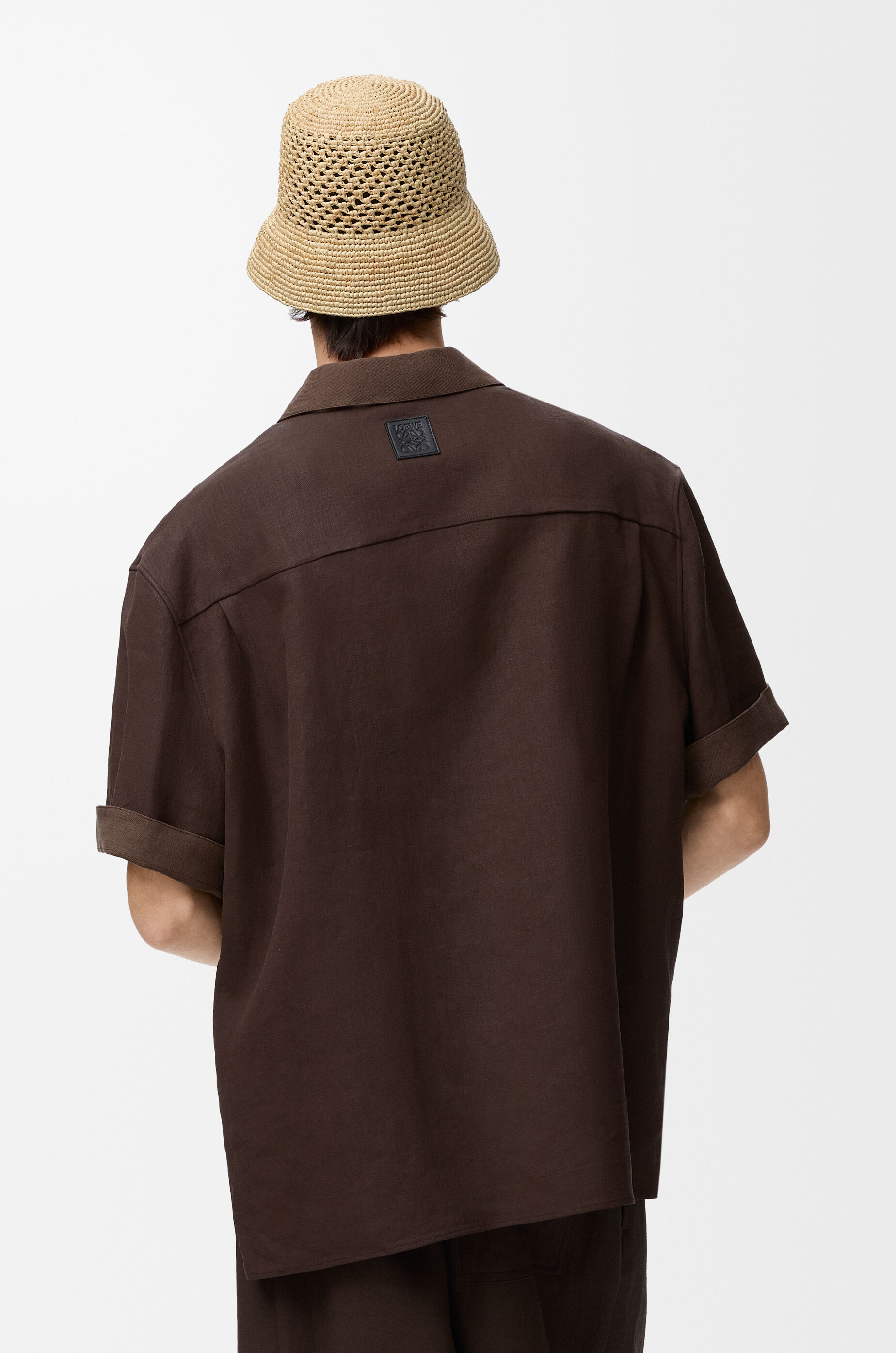 LOEWE Short sleeve shirt in cotton and linen Dark Brown/Brown