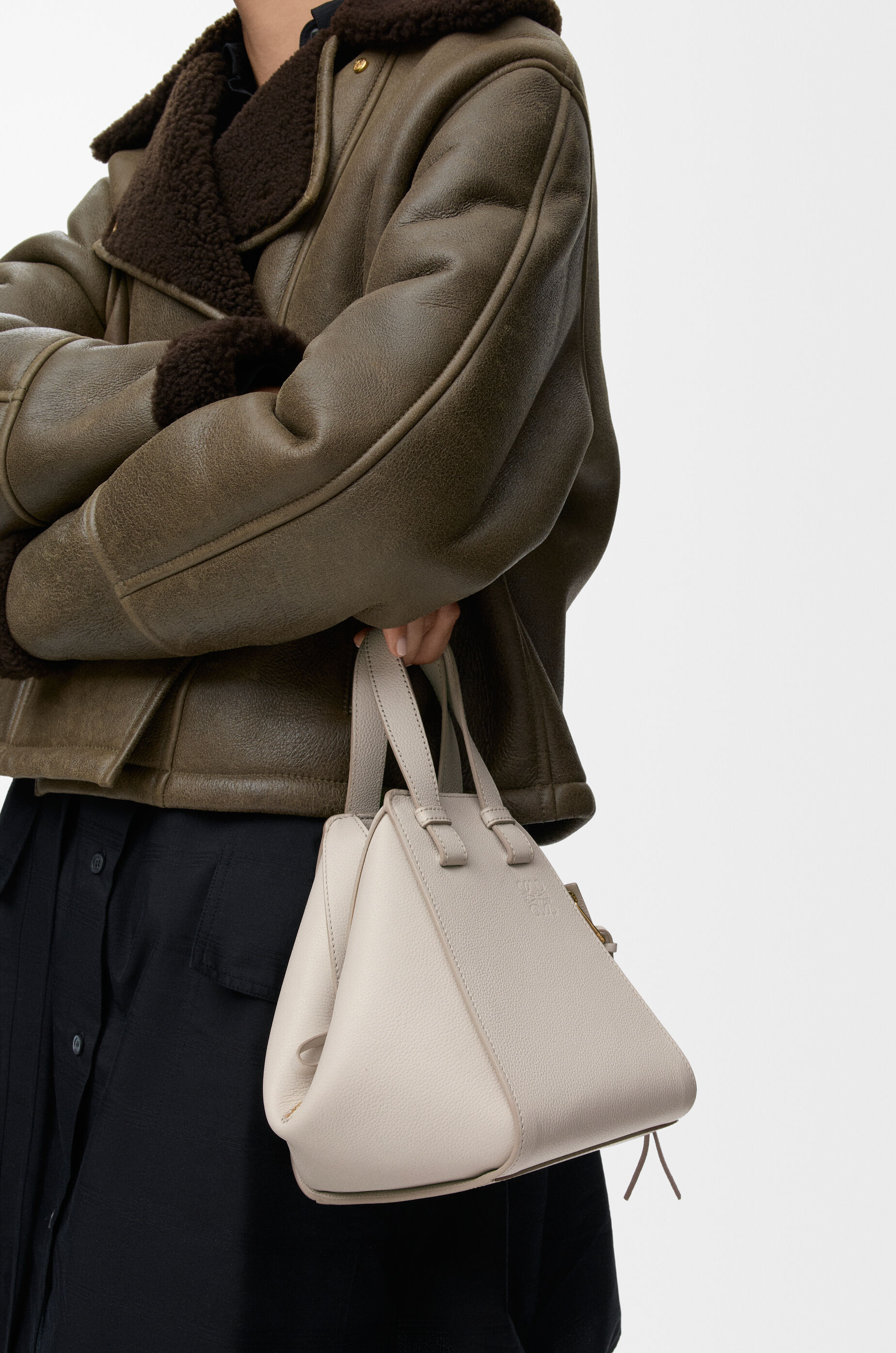 LOEWE Compact Hammock bag in soft grained calfskin Light Ghost