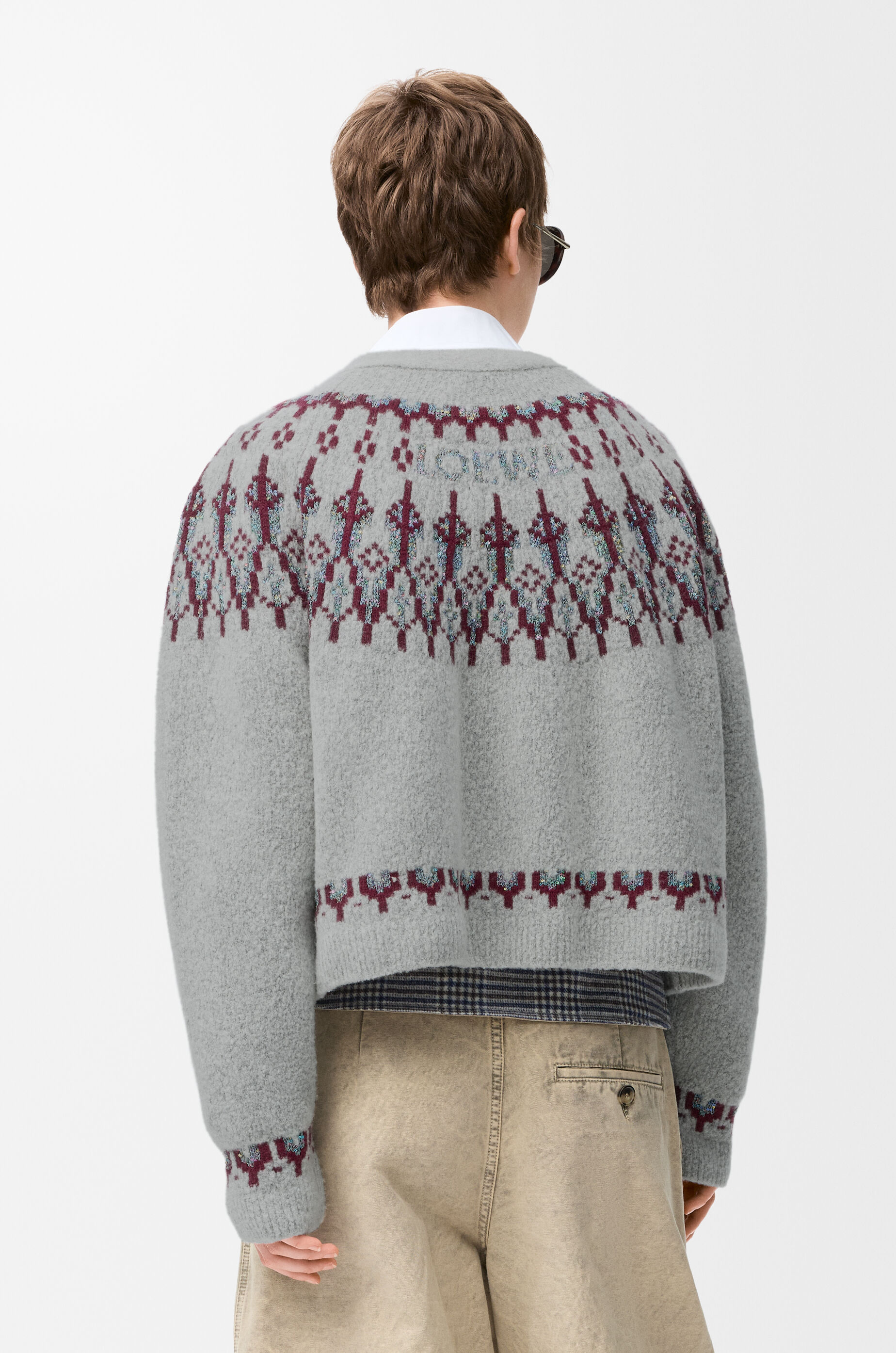 LOEWE Cardigan in wool blend Light Grey/Multicolor
