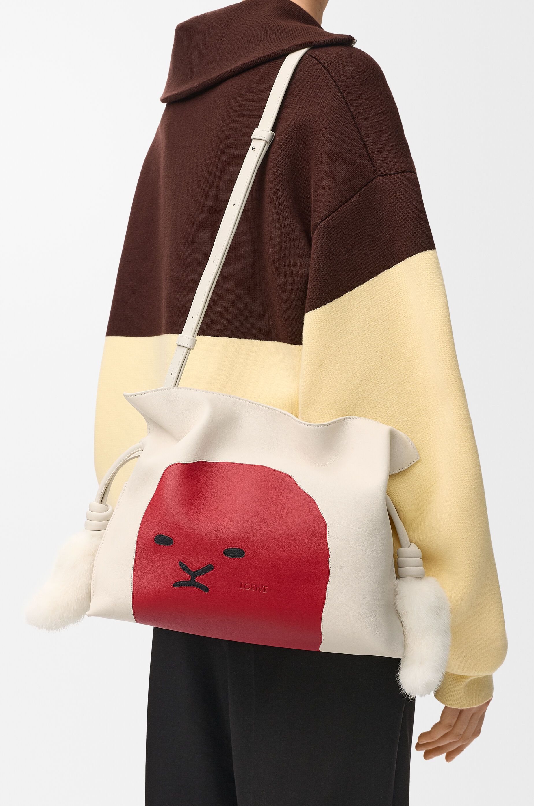 LOEWE Medium Lion Intarsio Flamenco clutch in calfskin White/Red