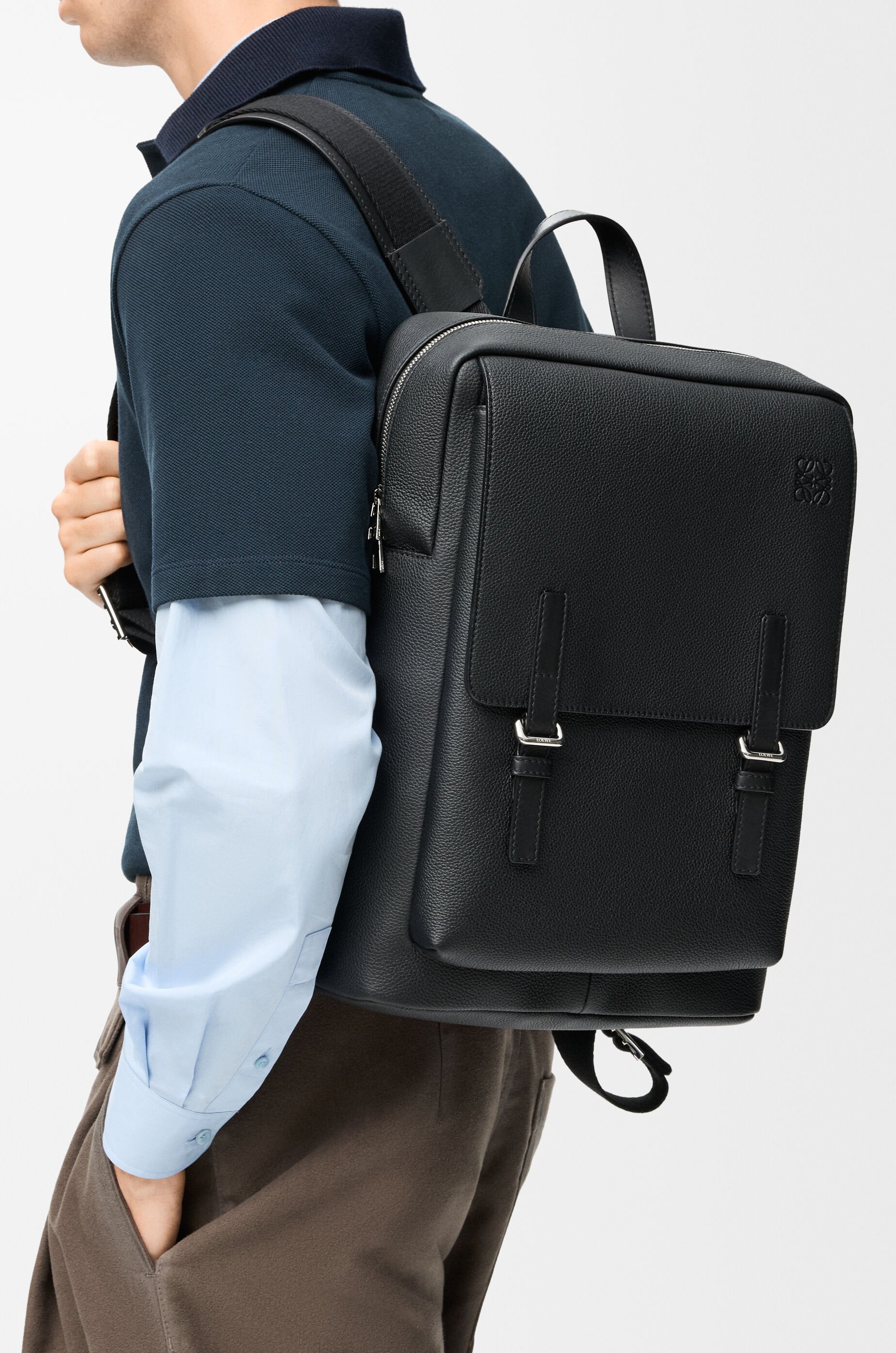 LOEWE Military backpack in soft grained calfskin Black