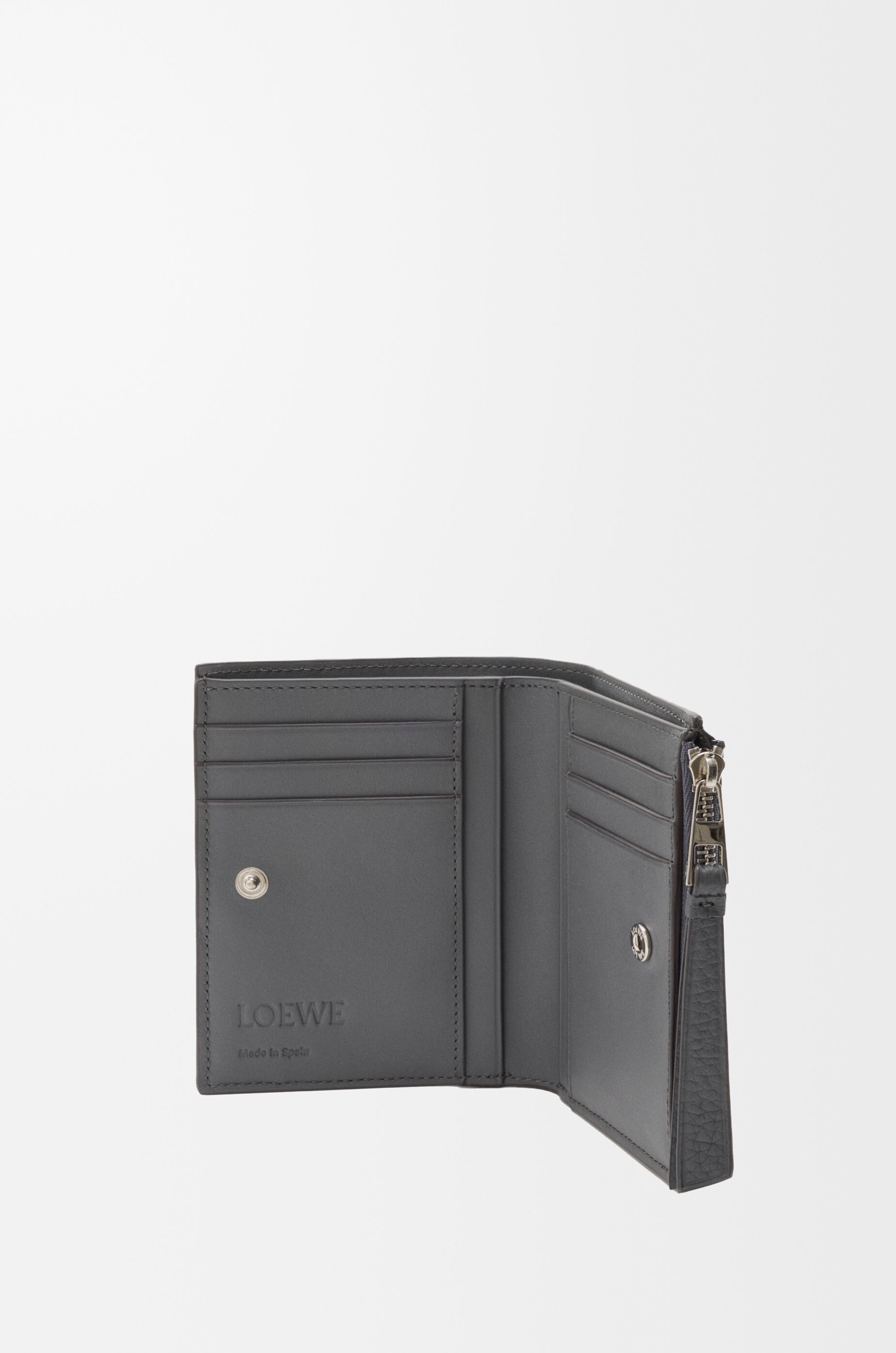 LOEWE Puzzle slim compact wallet in supple grained calfskin Blue Grey
