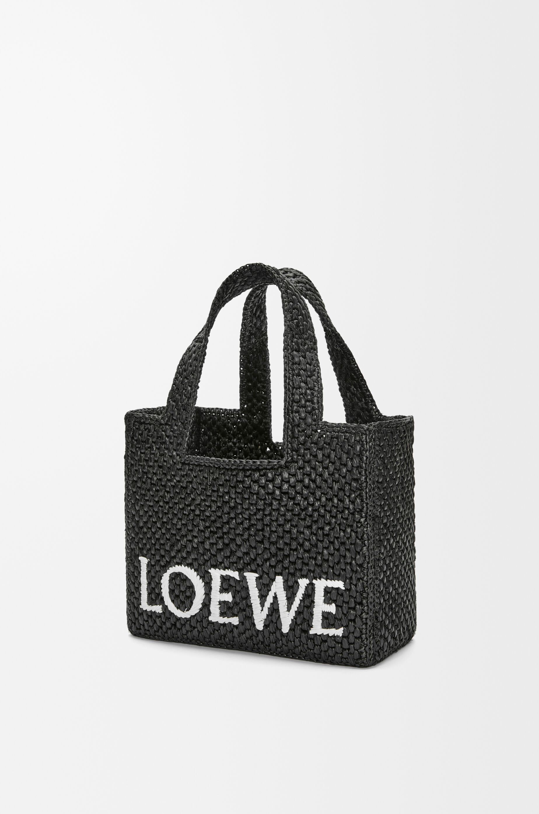LOEWE Small LOEWE Font tote in raffia Black
