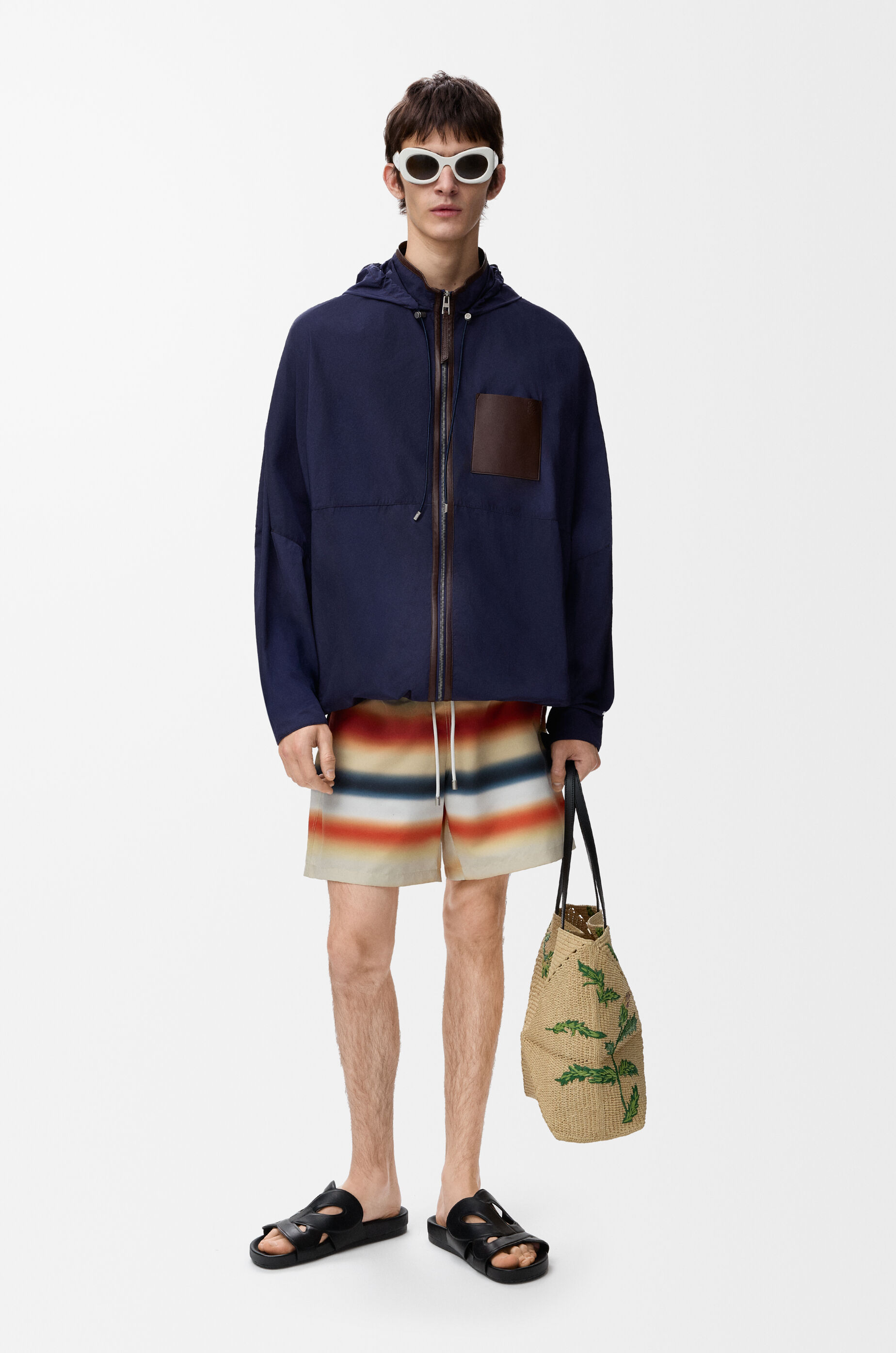 LOEWE Hooded jacket in technical shell Navy/Brown