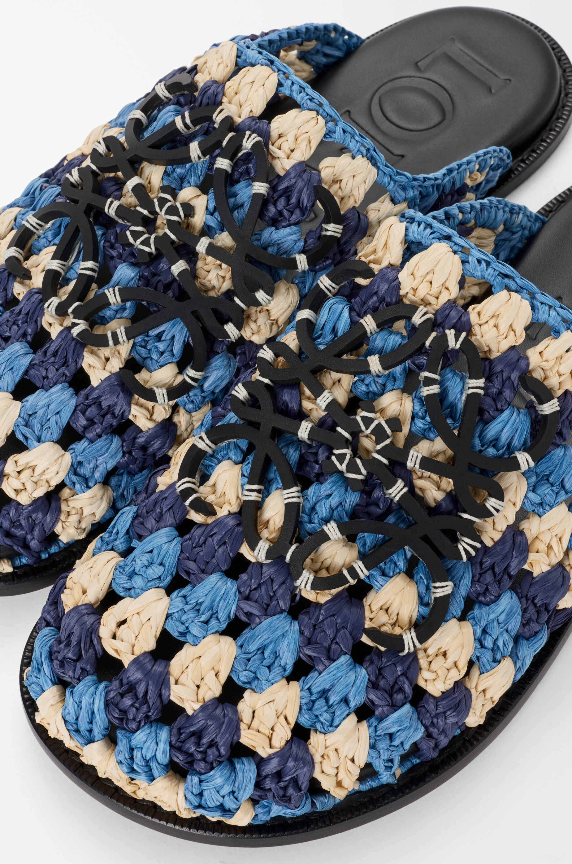 LOEWE Flex mule in raffia and calfskin Navy/Sky Blue