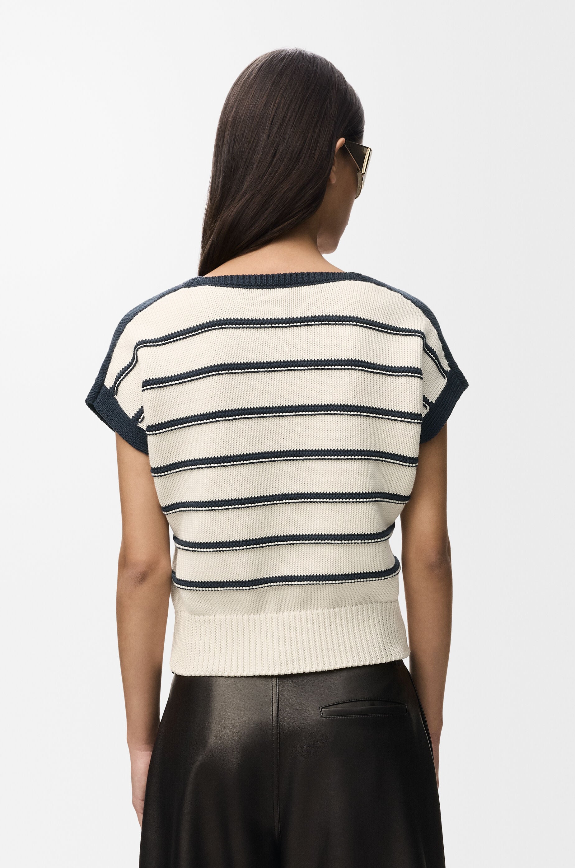 LOEWE Sleeveless sweater in cotton and wool White/Navy Blue