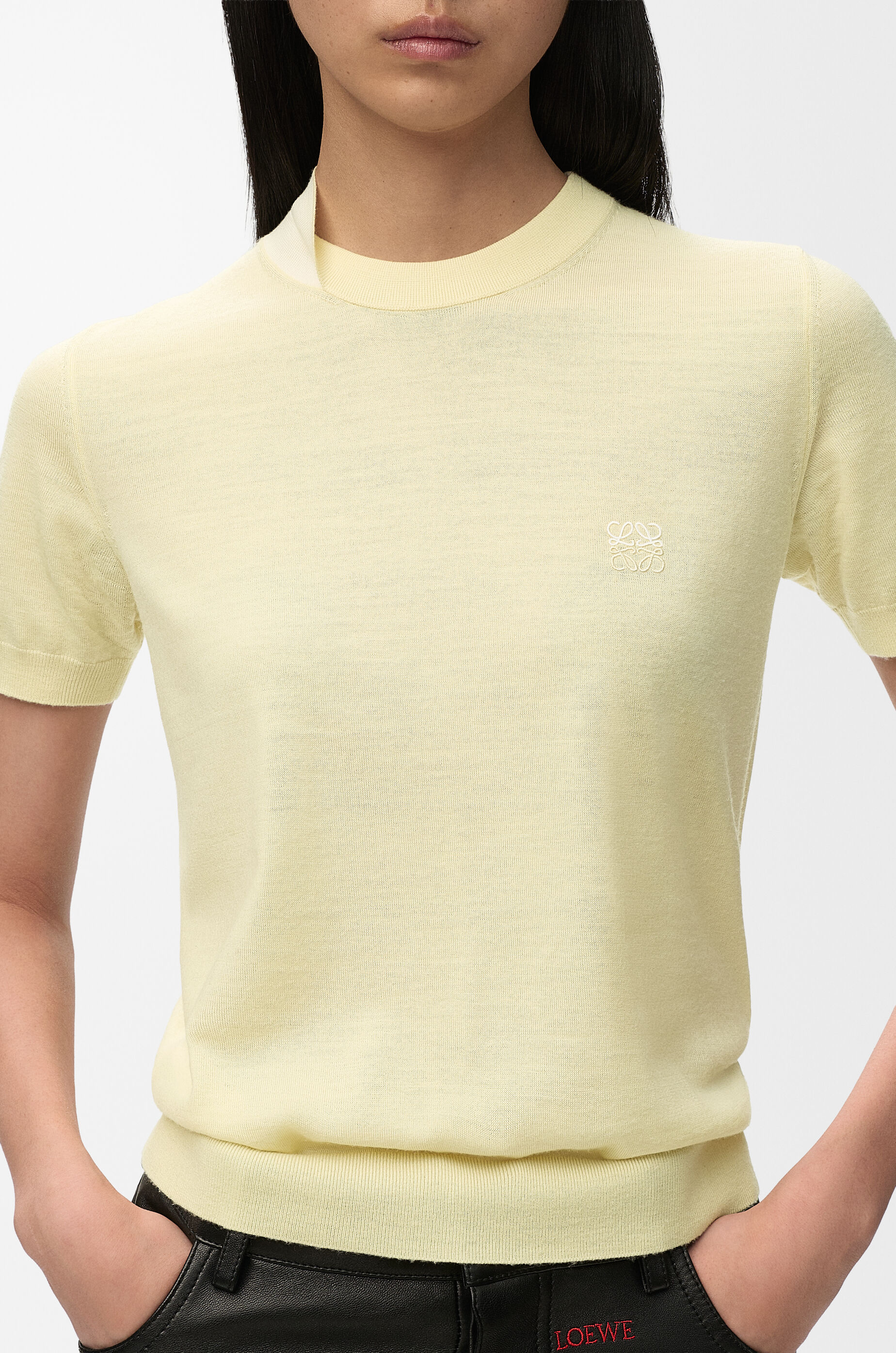 LOEWE Top in merino wool Light Yellow/White