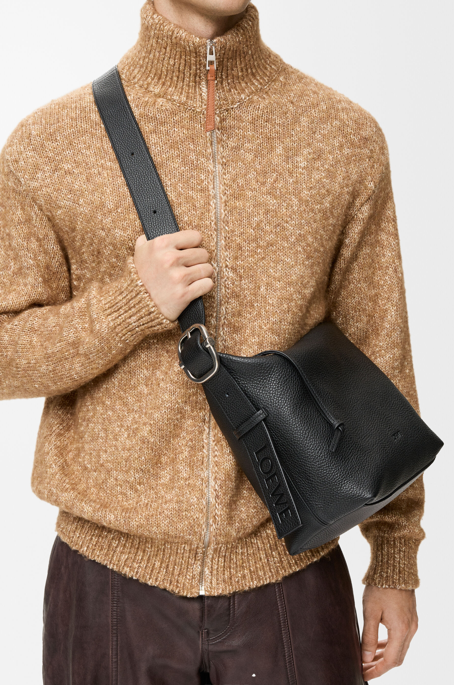 LOEWE Medium Loop hobo in supple grained calfskin Black