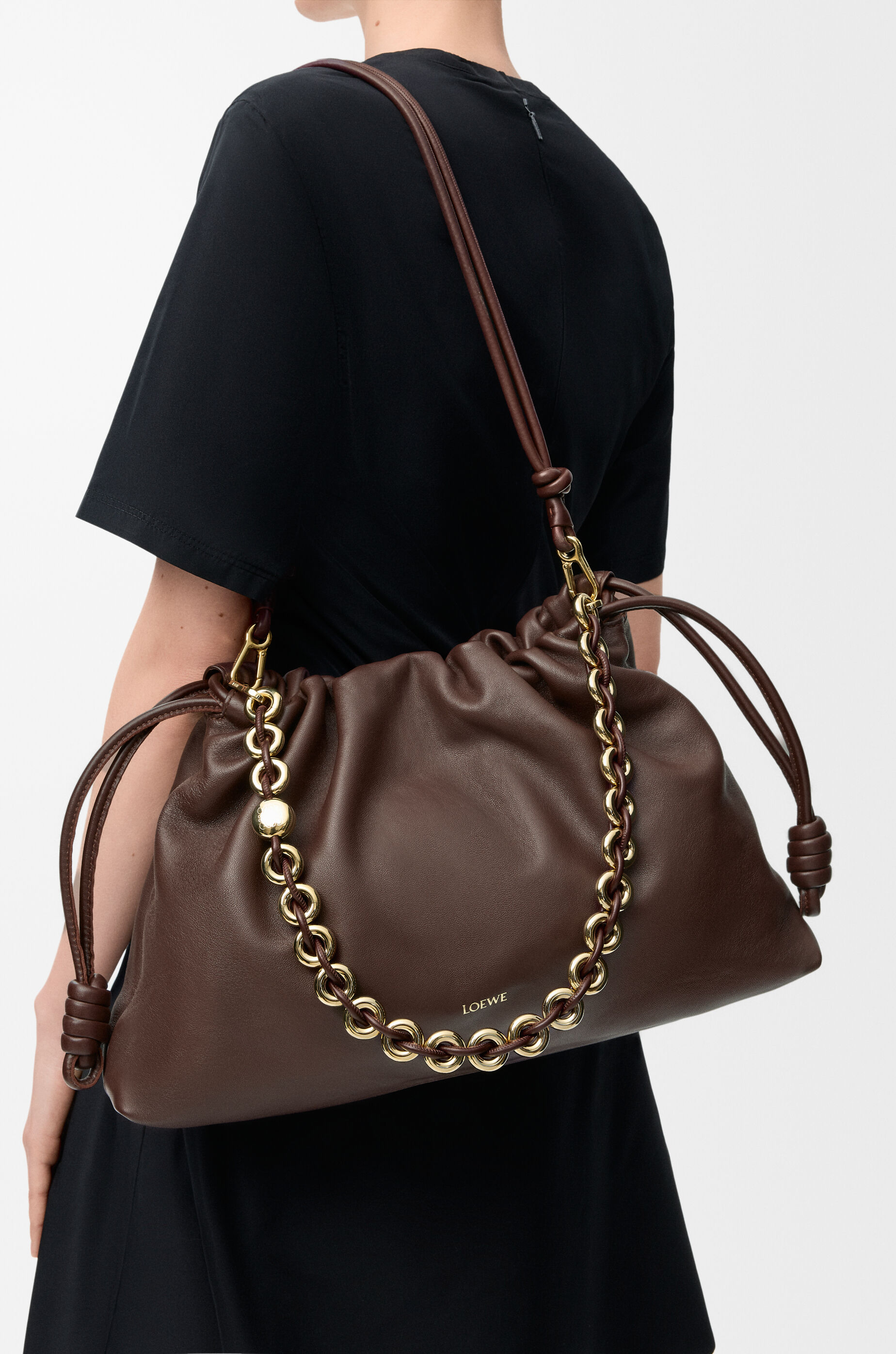 LOEWE Large Flamenco purse in mellow nappa lambskin Dark Chestnut