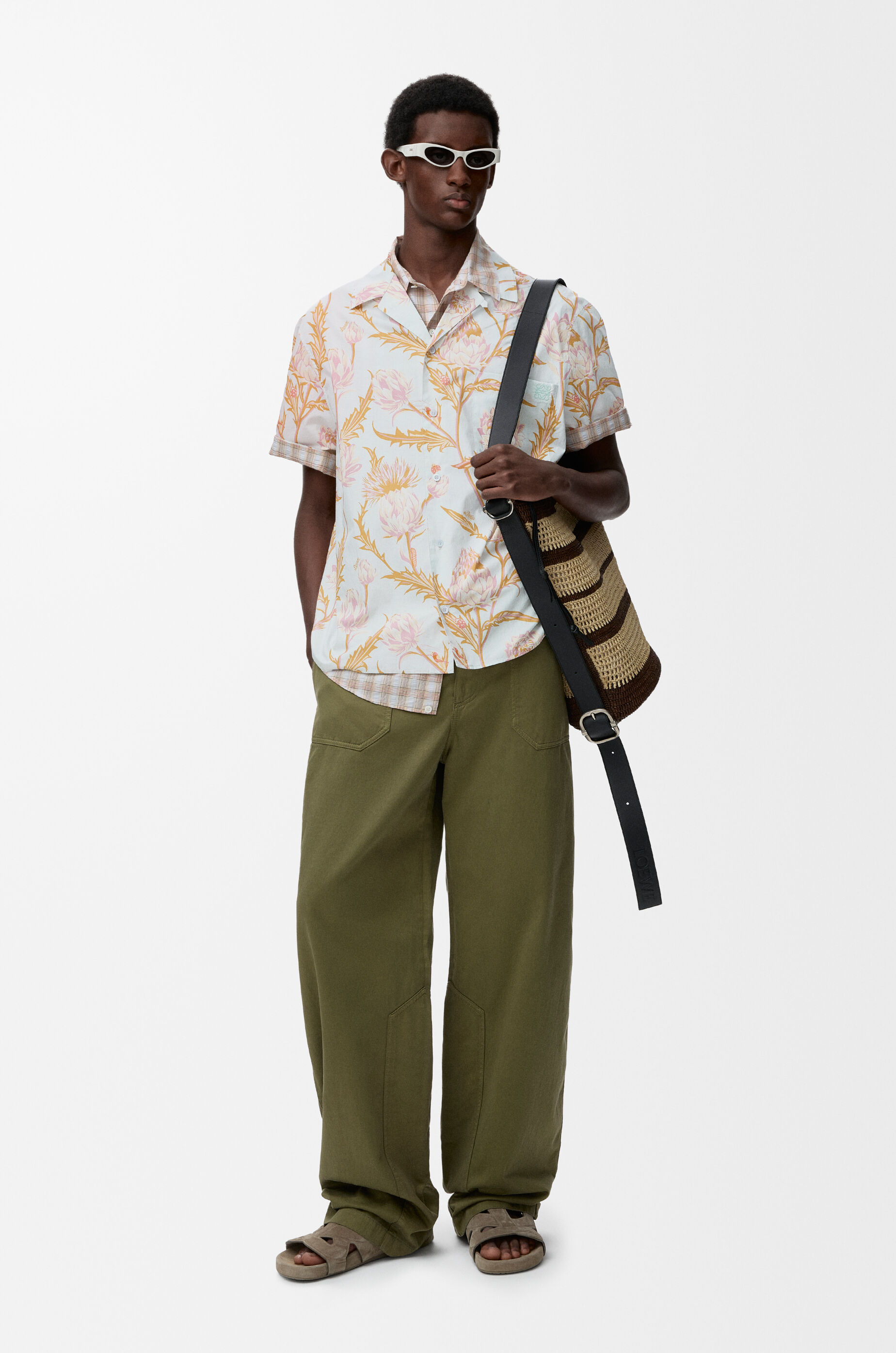 LOEWE Short sleeve shirt in cotton Light Blue/Multicolor