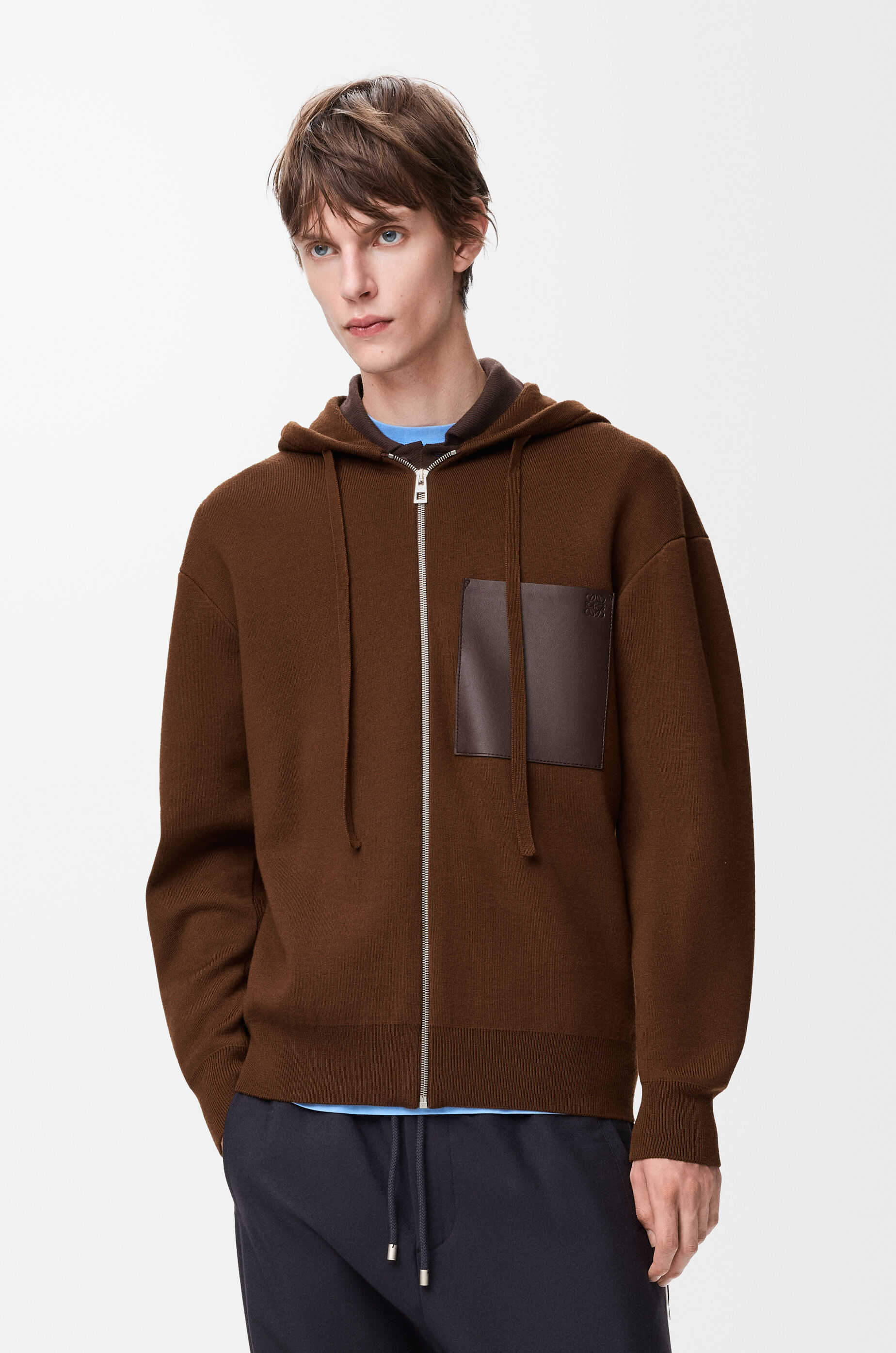 LOEWE Zip-up hoodie in wool Brown