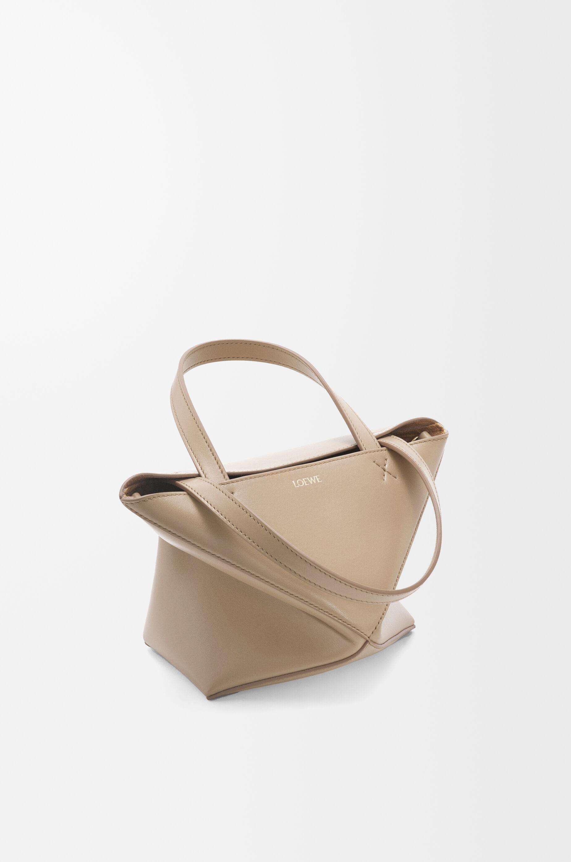 LOEWE Mini Puzzle Fold tote in shiny calfskin Sand