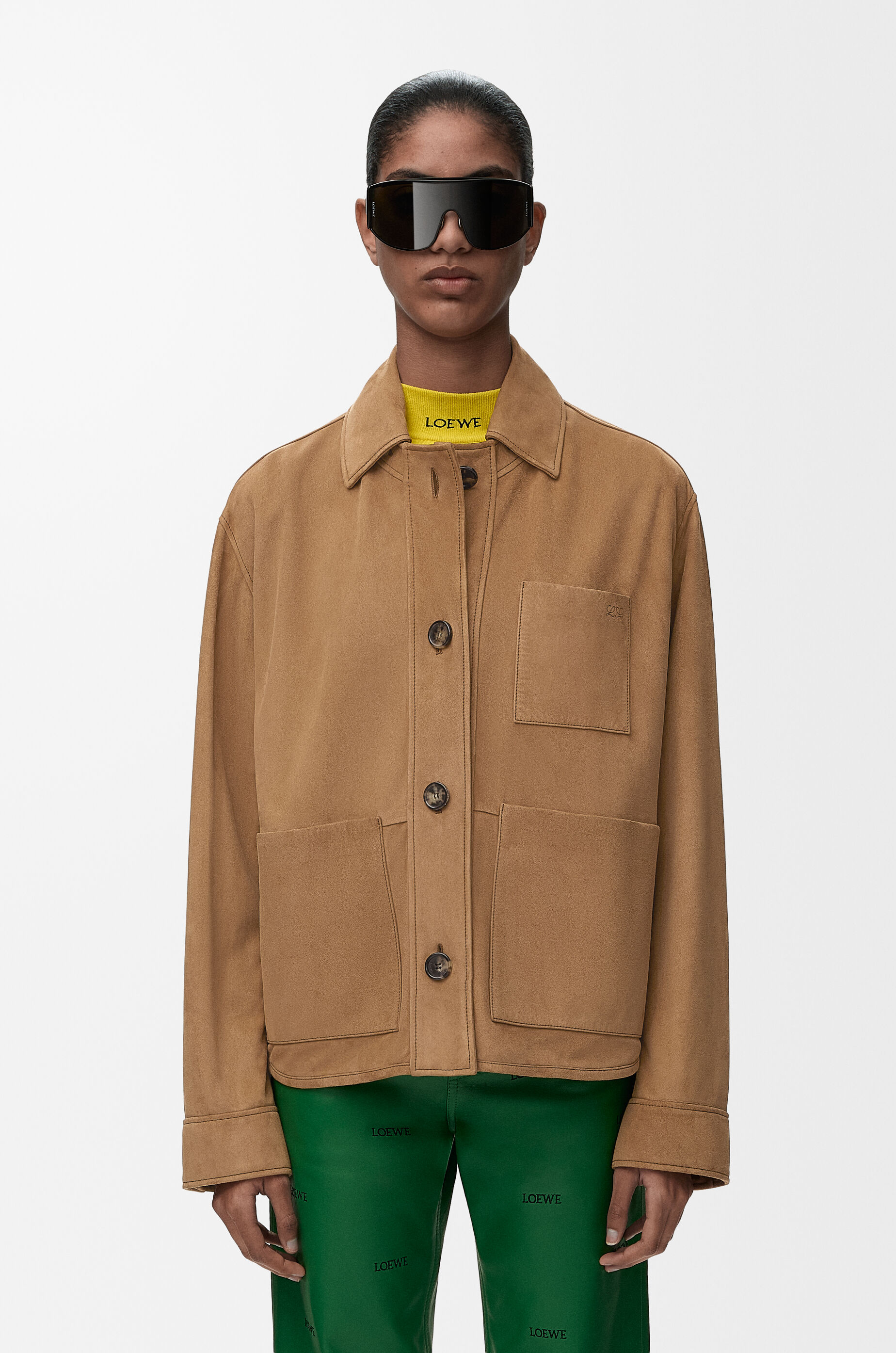 LOEWE Workwear jacket in suede goatskin Tan