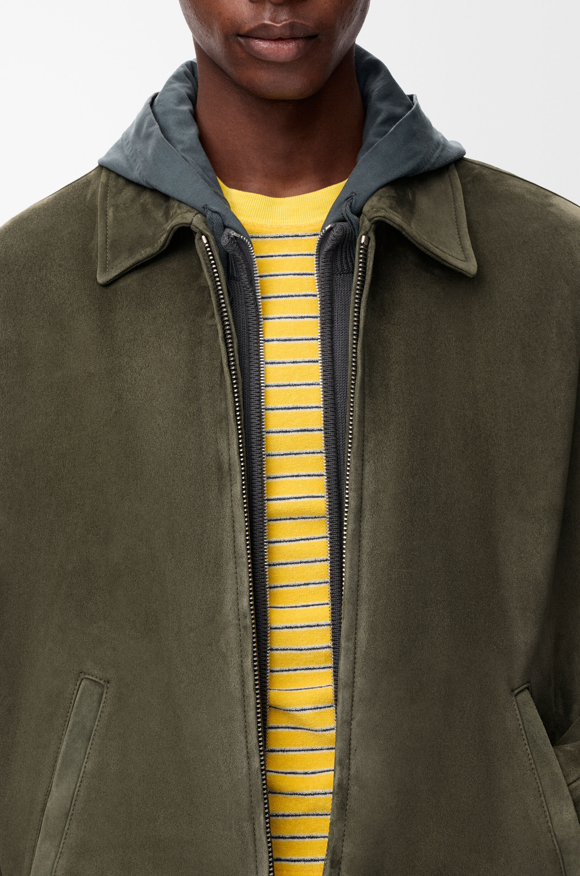 LOEWE Zip-up jacket in suede lambskin Khaki Green