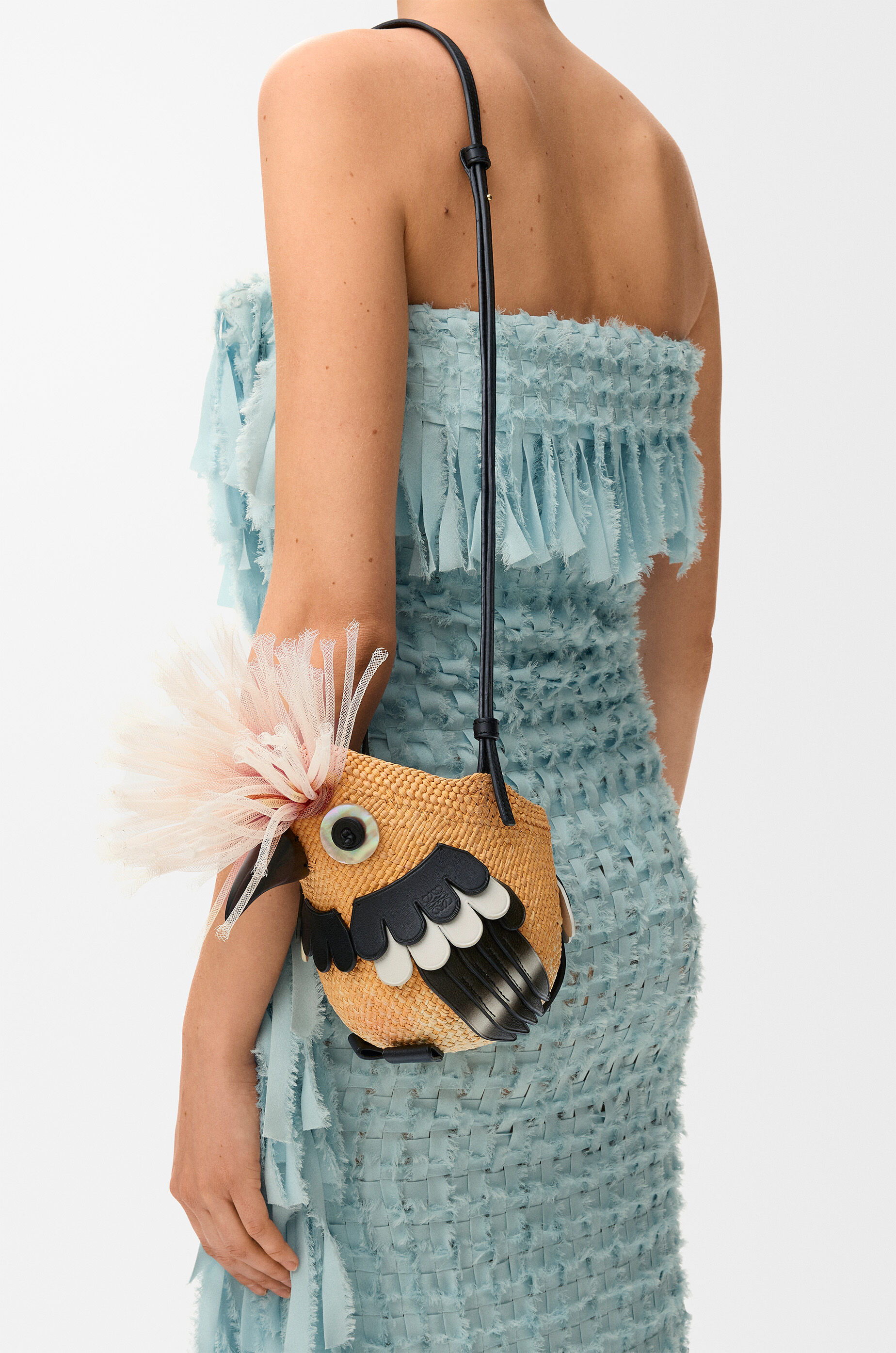 LOEWE Bird bag in iraca palm and calfskin Orange