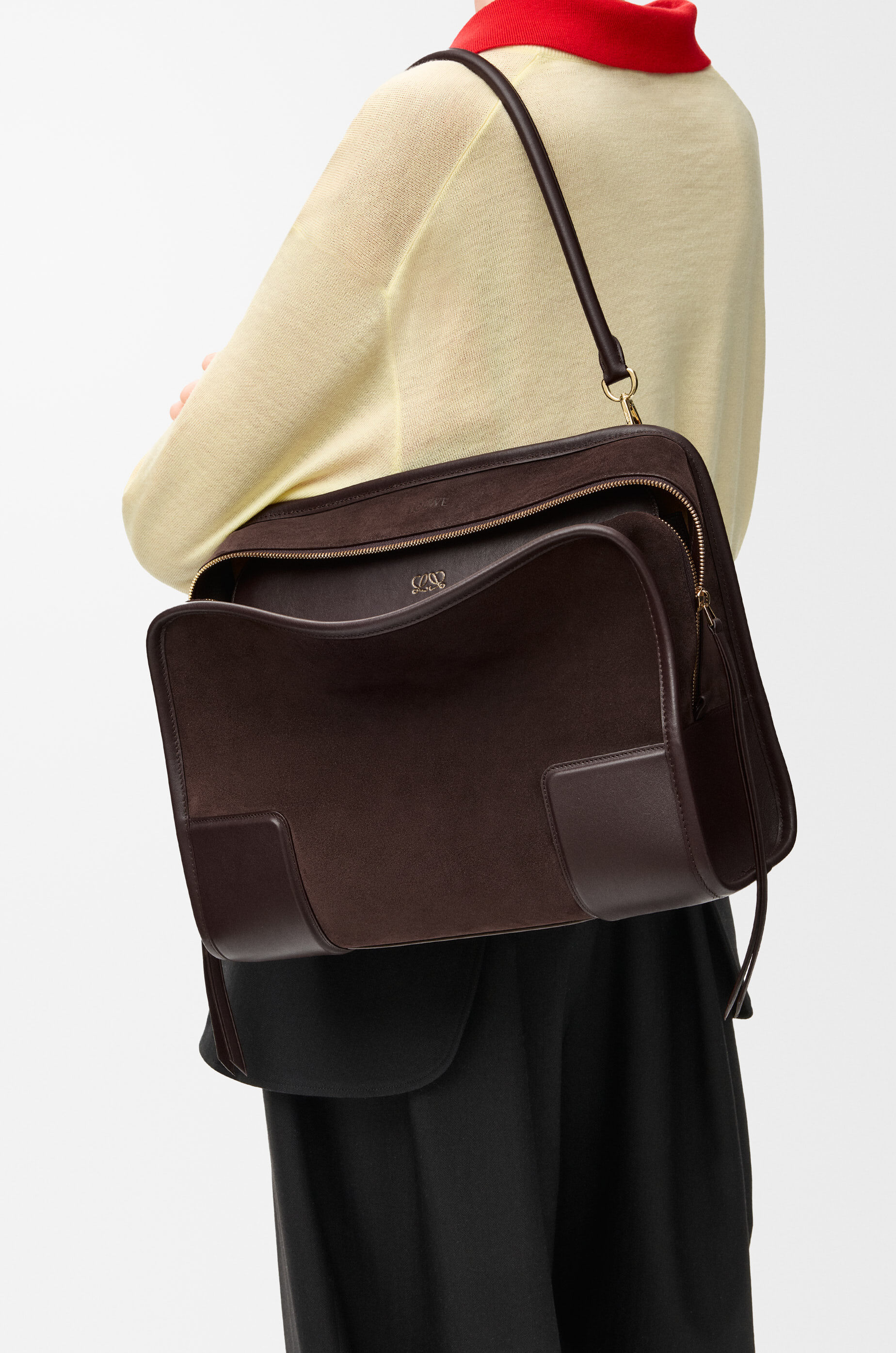 LOEWE Large Amazona 180 bag in suede Dark Chestnut