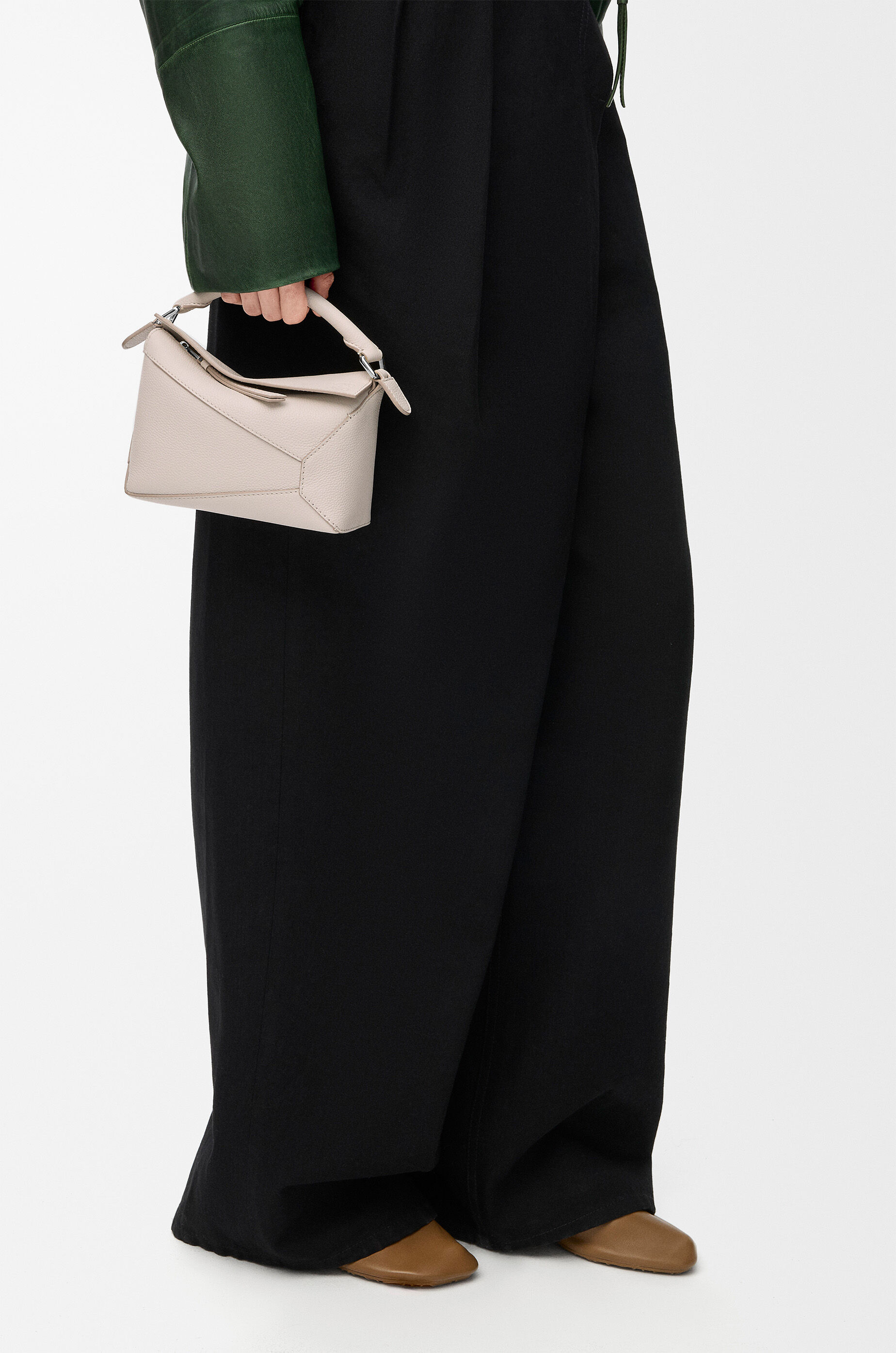LOEWE Mini Puzzle Edge bag in soft grained calfskin Light Ghost