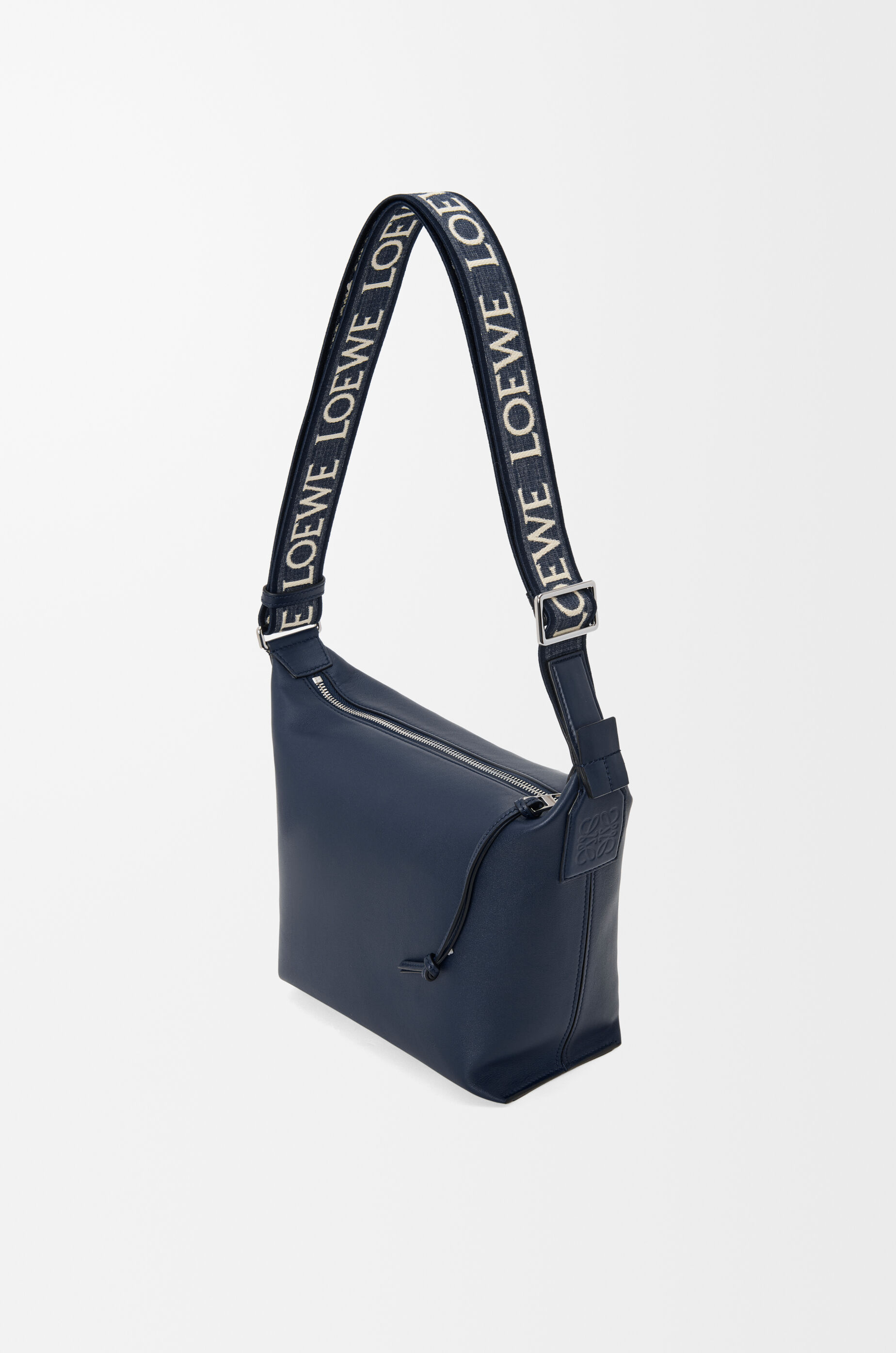 LOEWE Small Cubi crossbody bag in supple smooth calfskin and jacquard Deep Navy