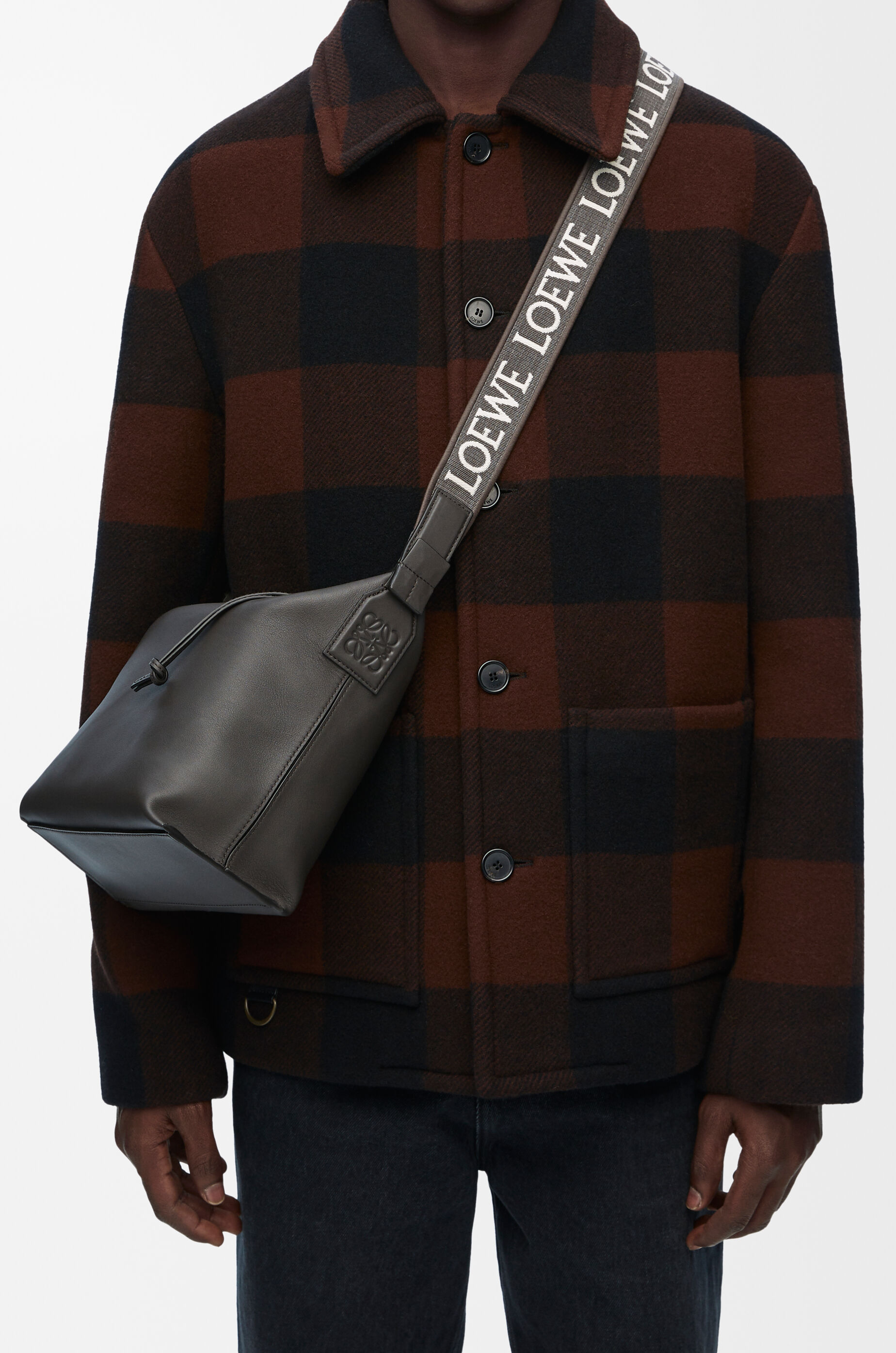 LOEWE Small Cubi Crossbody bag in supple smooth calfskin and jacquard Dark Grey