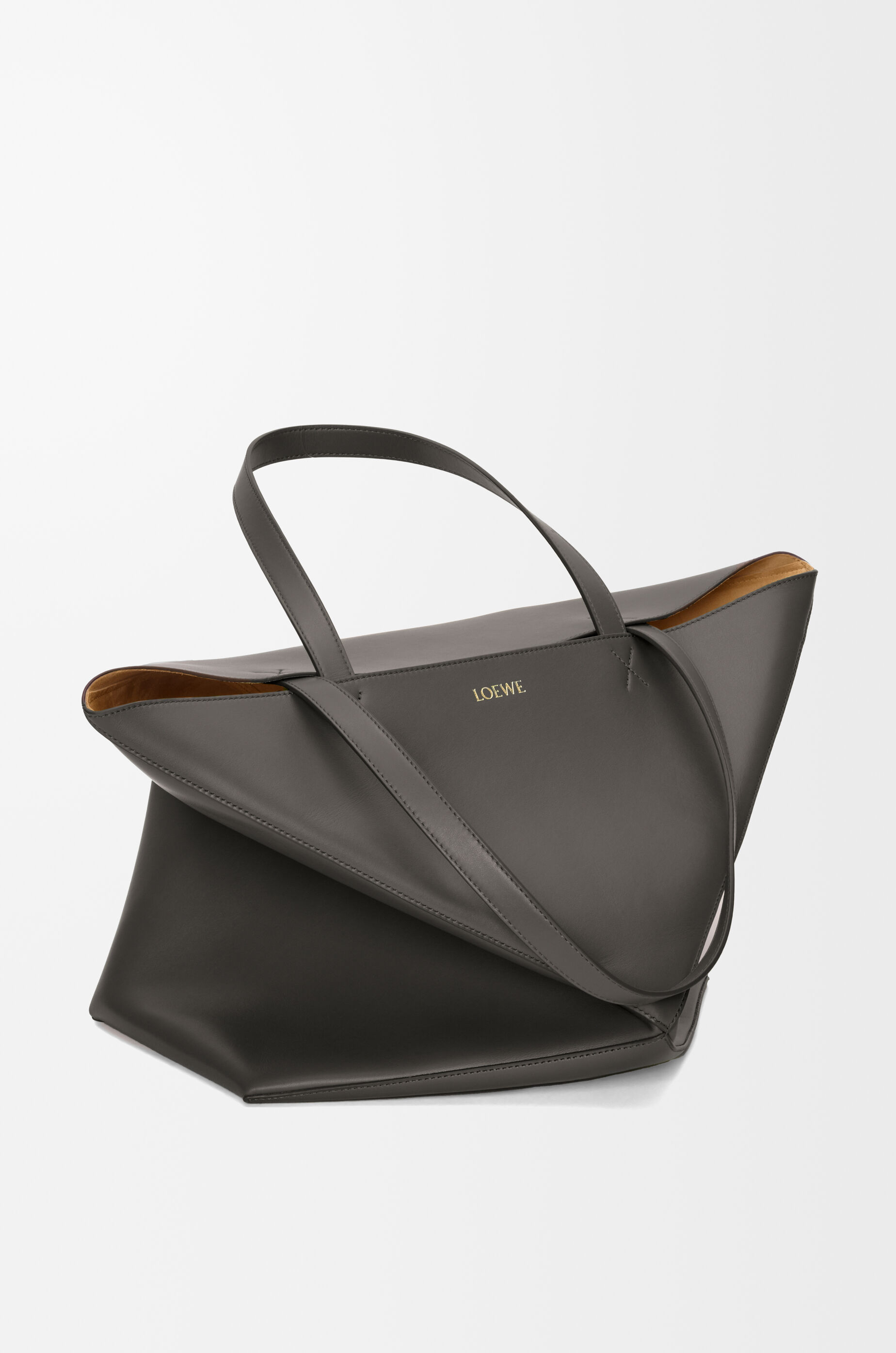 LOEWE XL Puzzle Fold tote in shiny calfskin Dark Grey