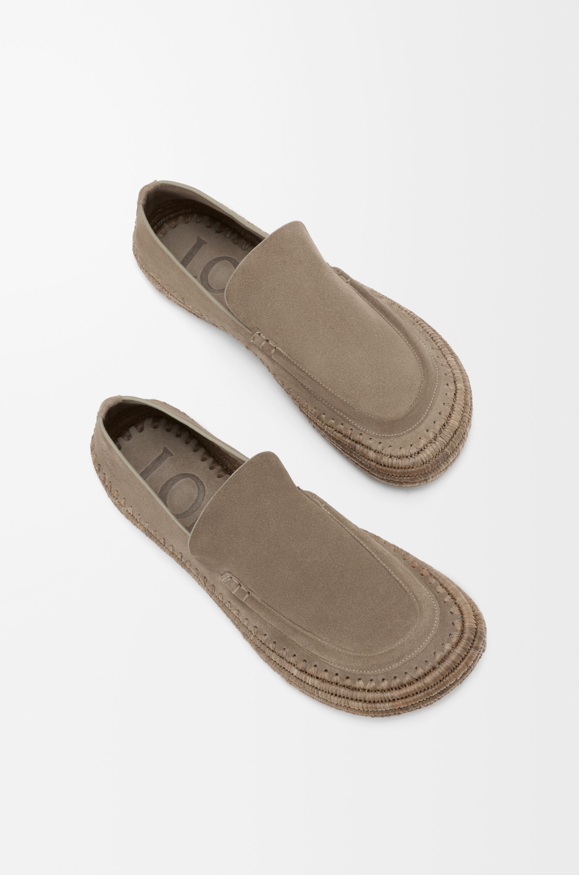 LOEWE Rio loafer in suede and raffia Stone Grey