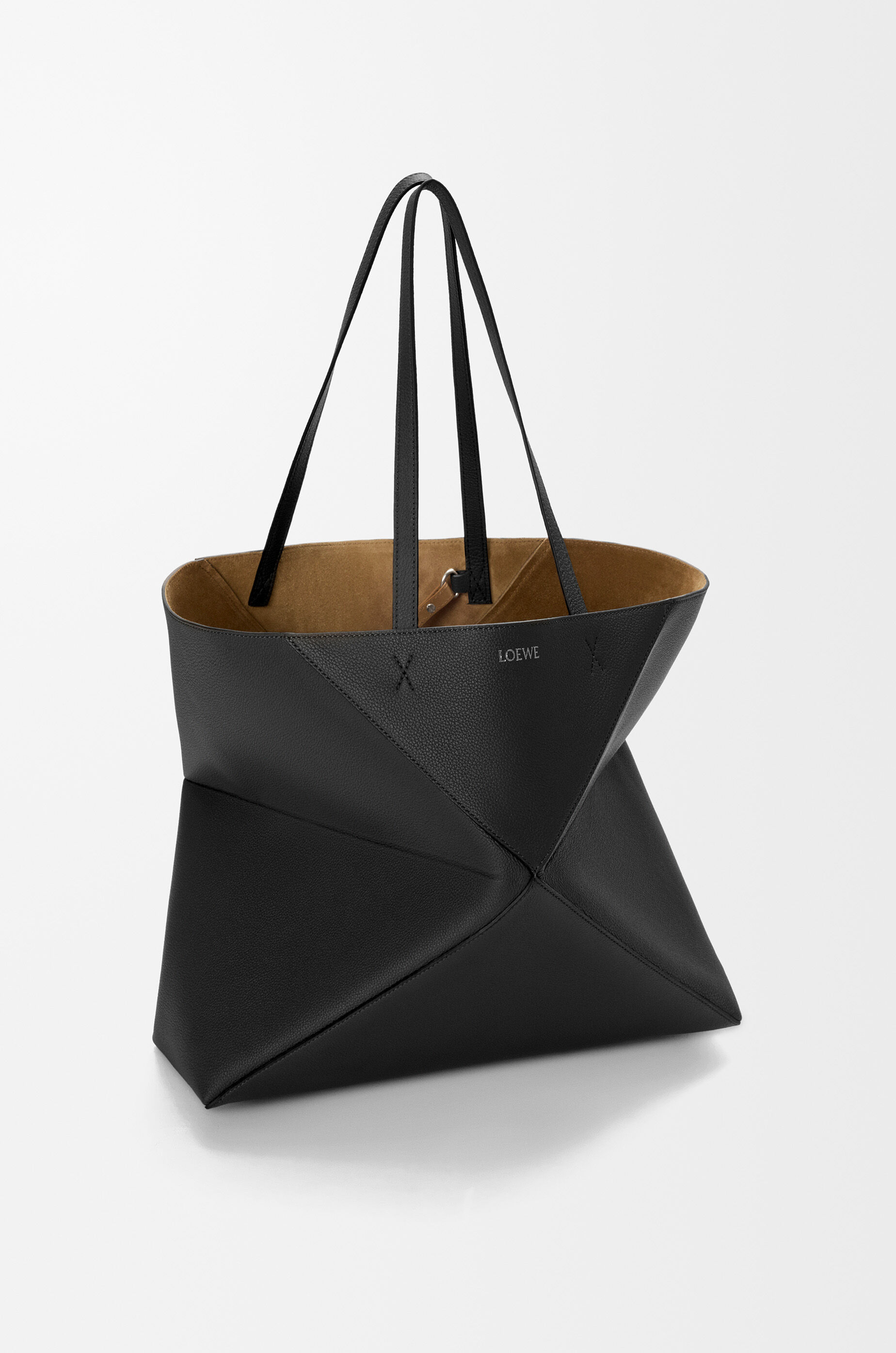 LOEWE Large horizontal Puzzle Fold tote in soft grained calfskin Black