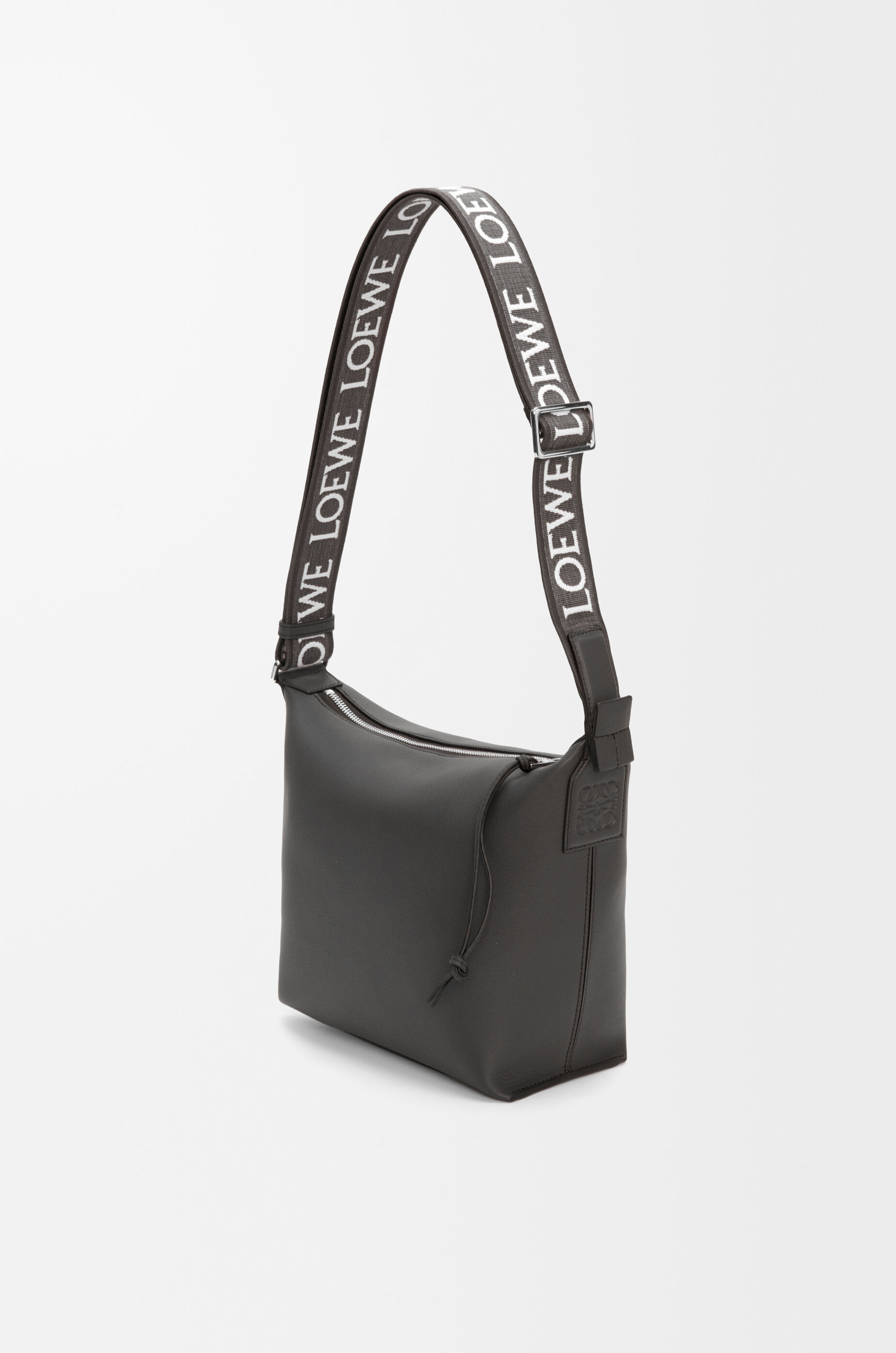 LOEWE Small Cubi Crossbody bag in supple smooth calfskin and jacquard Dark Grey