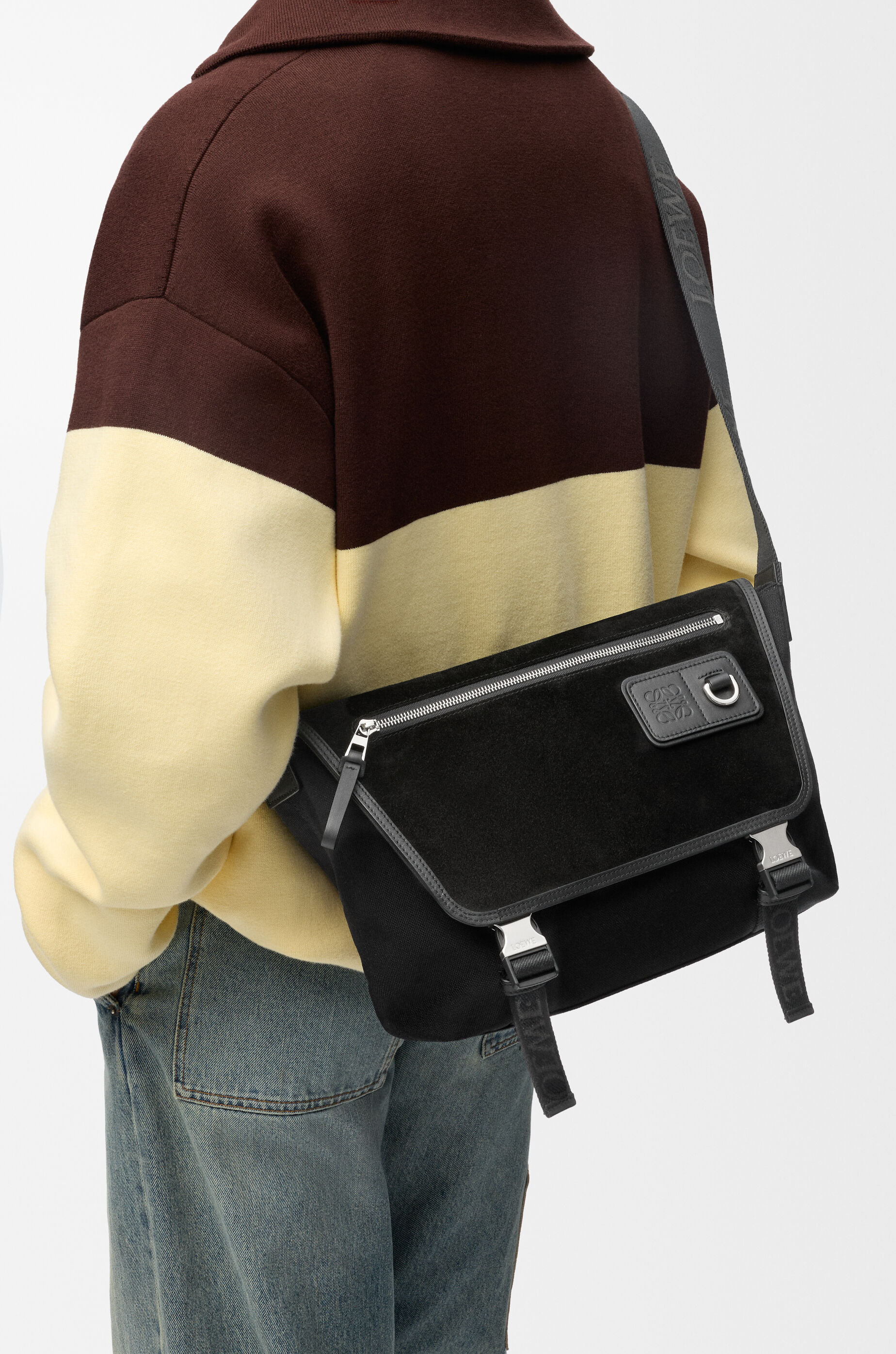 LOEWE Medium Flex messenger in canvas and suede Black