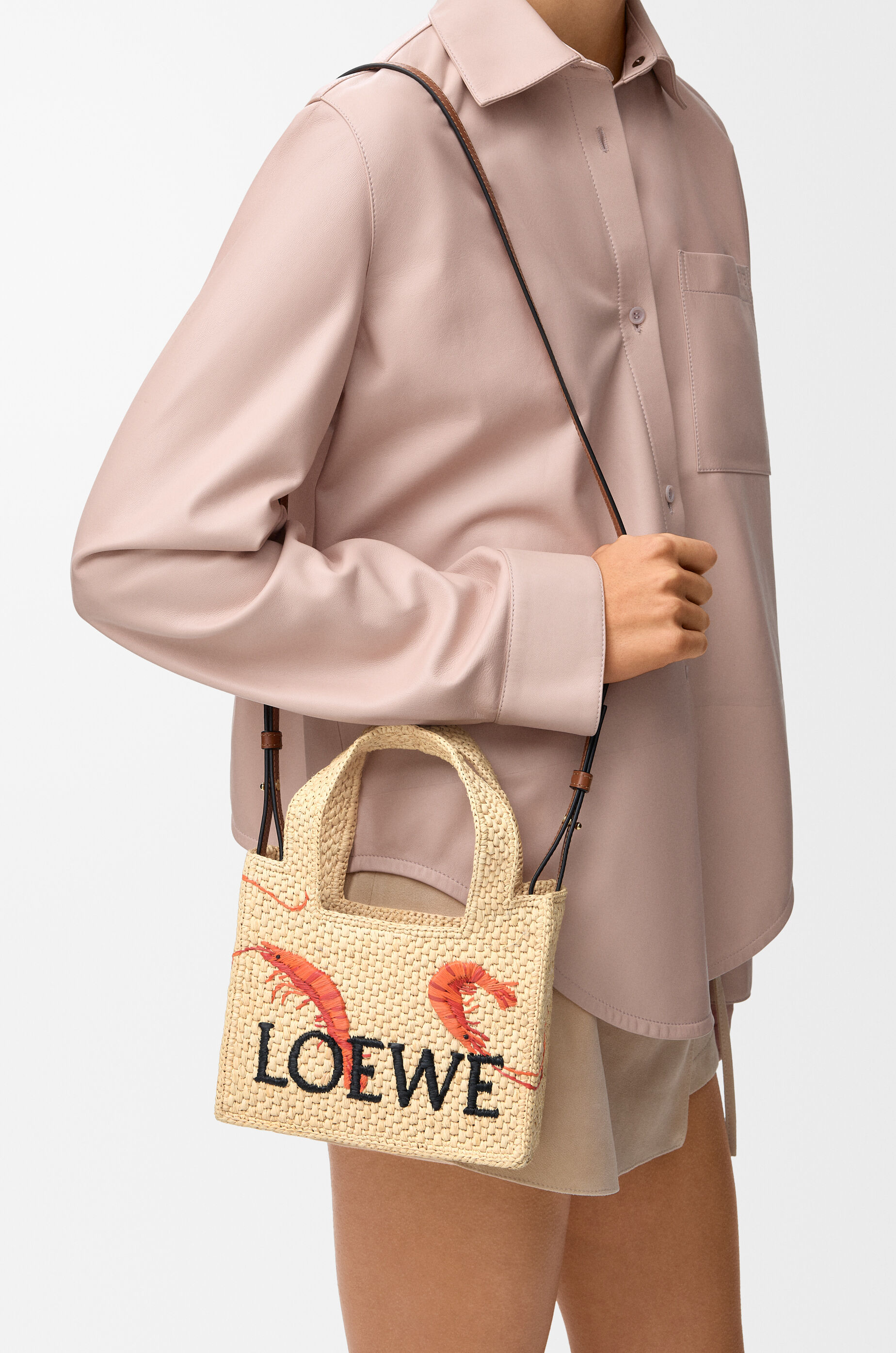 LOEWE Mini LOEWE Font tote in raffia Natural/Orange