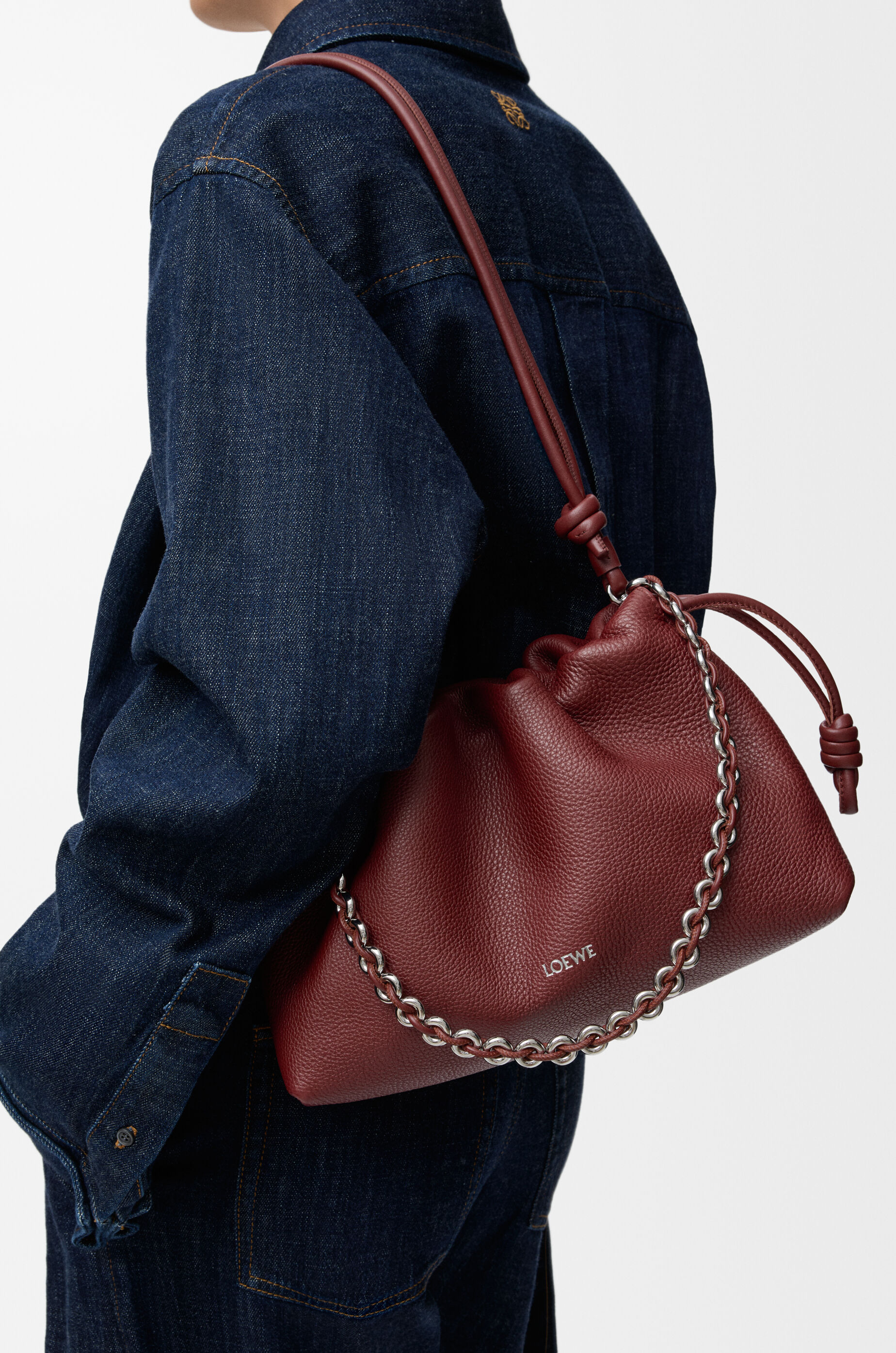 LOEWE Medium Flamenco purse in fine grained calfskin Mahogany
