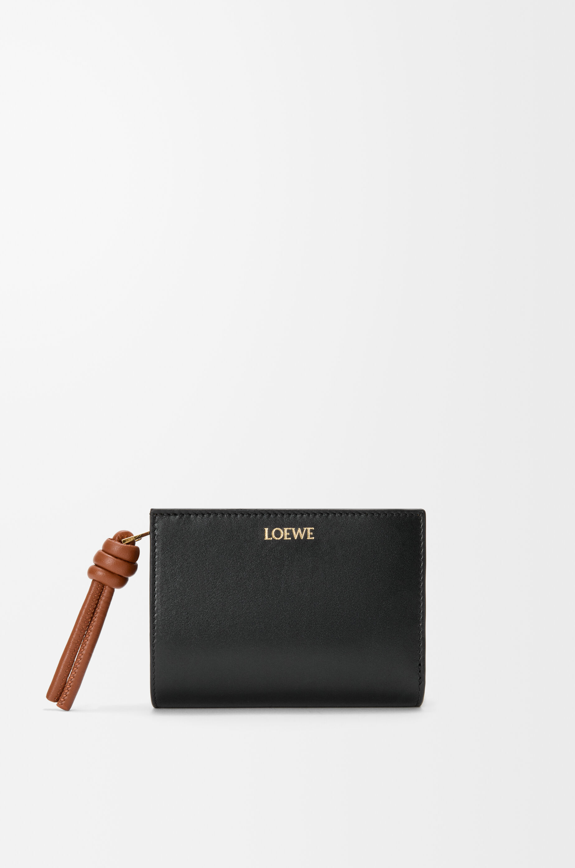 LOEWE Knot compact wallet in shiny nappa calfskin Black/Squirrel
