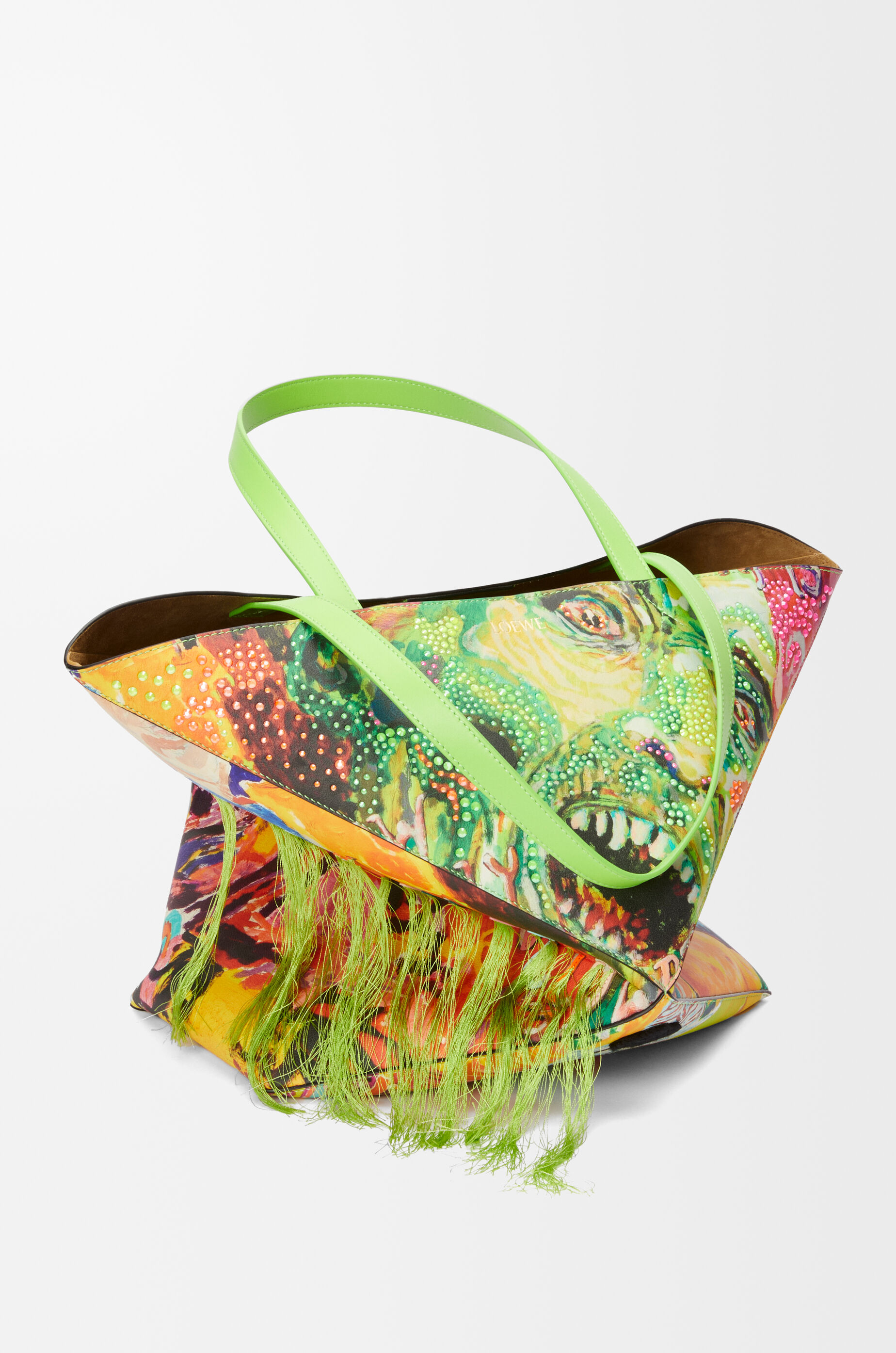 LOEWE XL Puzzle Fold tote in classic calfskin Vivid Green/Multicolor