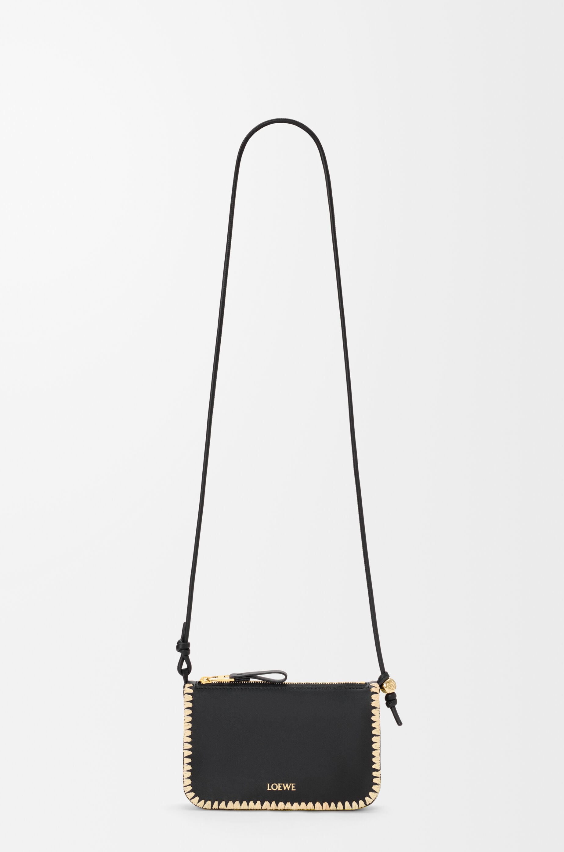 LOEWE Rio pouch in classic calfskin and raffia Black