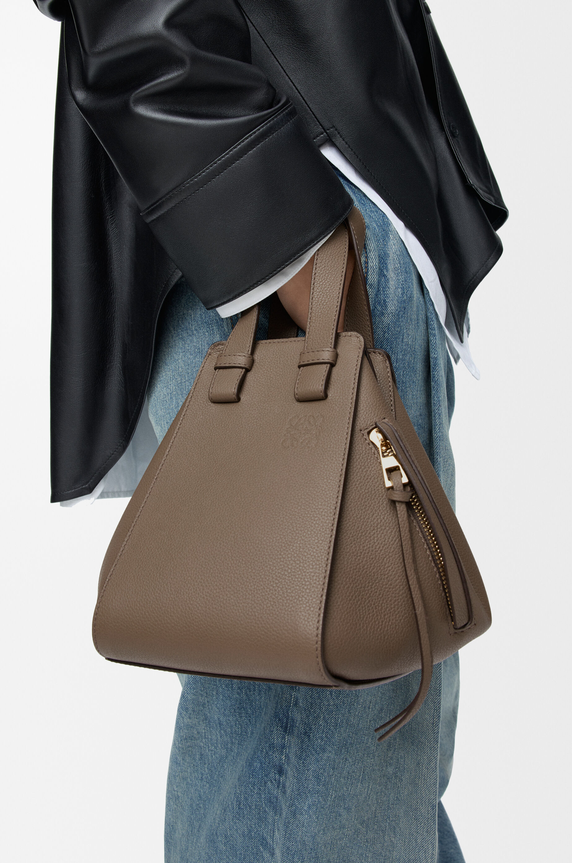 LOEWE Compact Hammock bag in soft grained calfskin Taupe