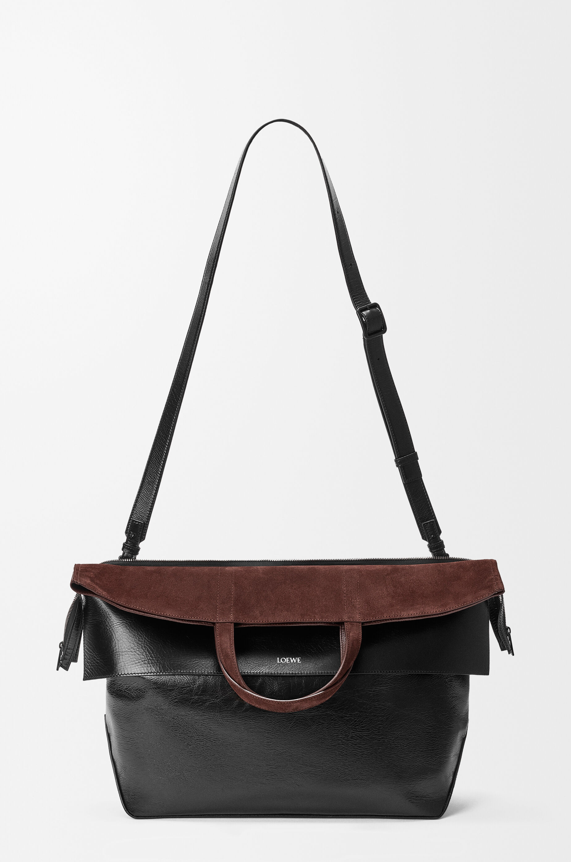 LOEWE Large Switch tote in paper calf and suede Black/Espresso