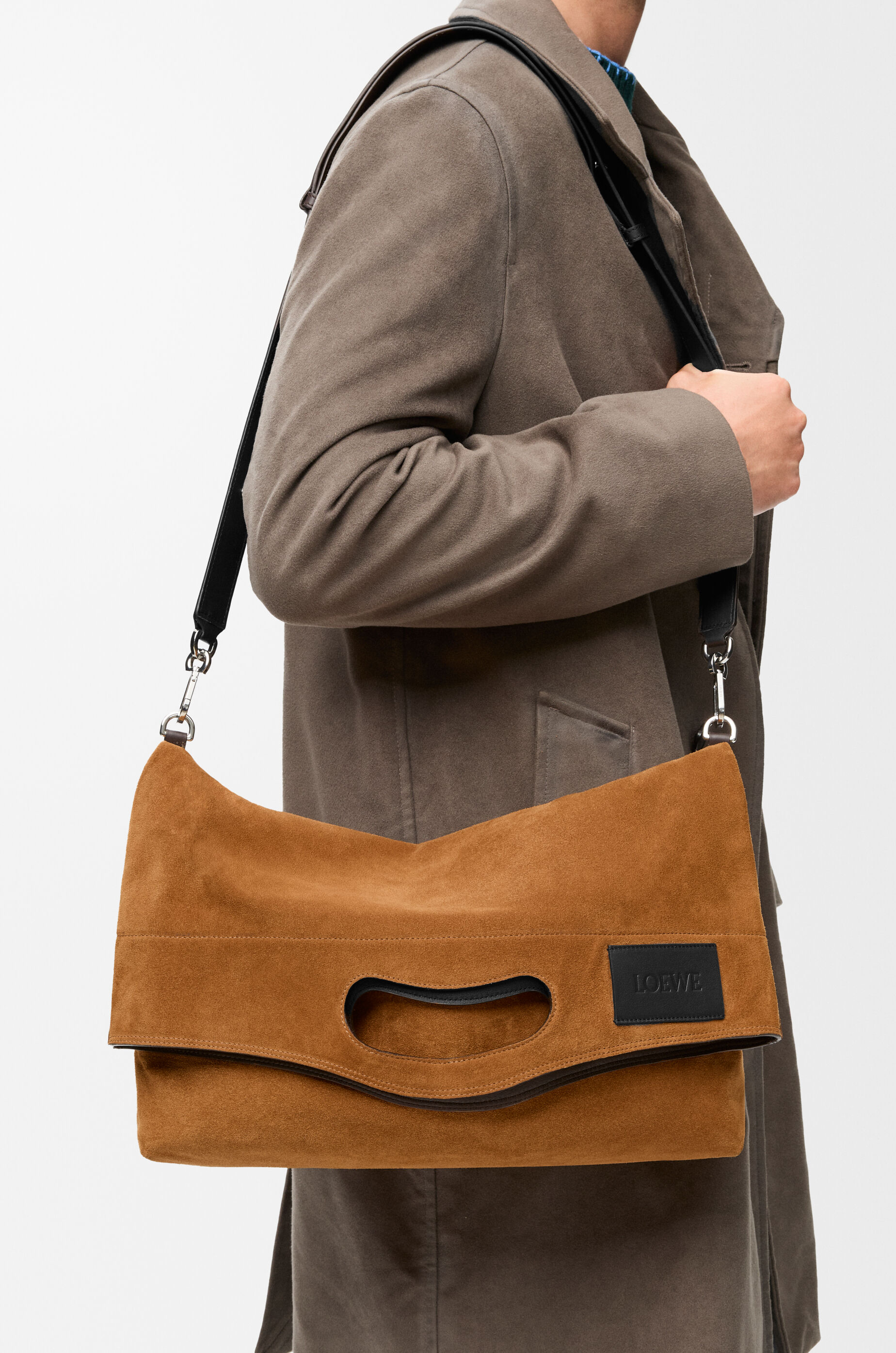 LOEWE Bob folded tote in suede Tobacco